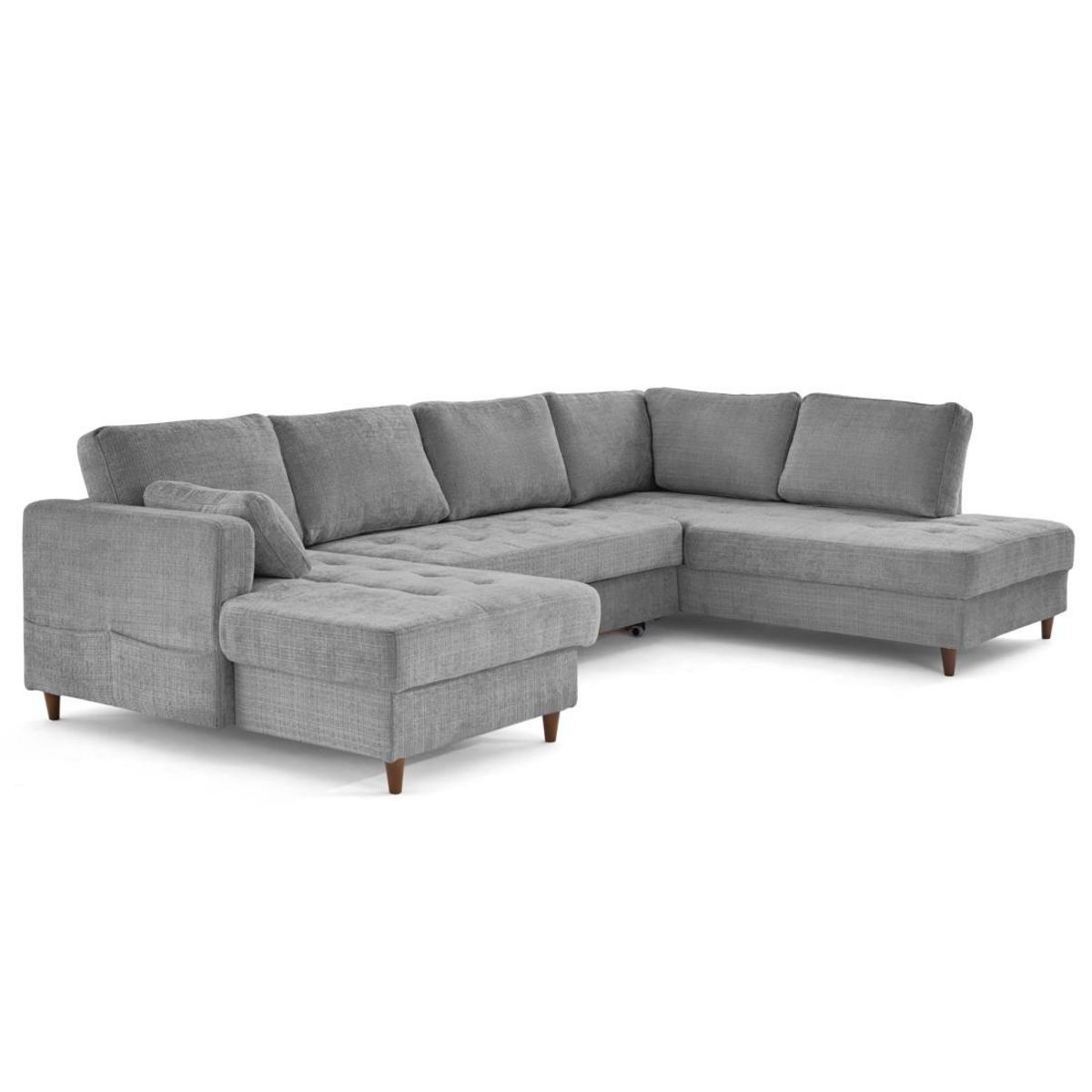 LISA DESIGN Anna - canapé panoramique d'angle droit 7 places convertible avec coffre en velours texturé