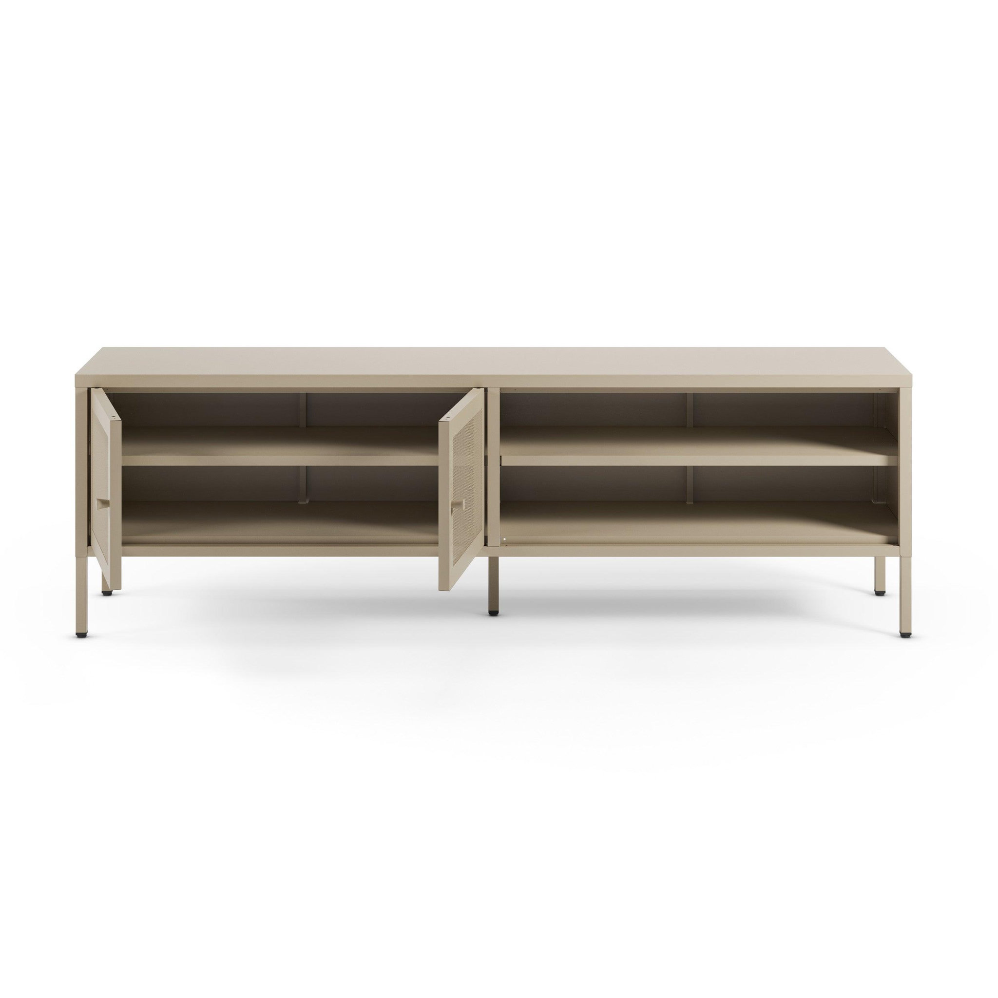 Voir la diapositive 5 : MAISON PAVANE Meuble tv en métal beige 2 portes, 160 cm-latem