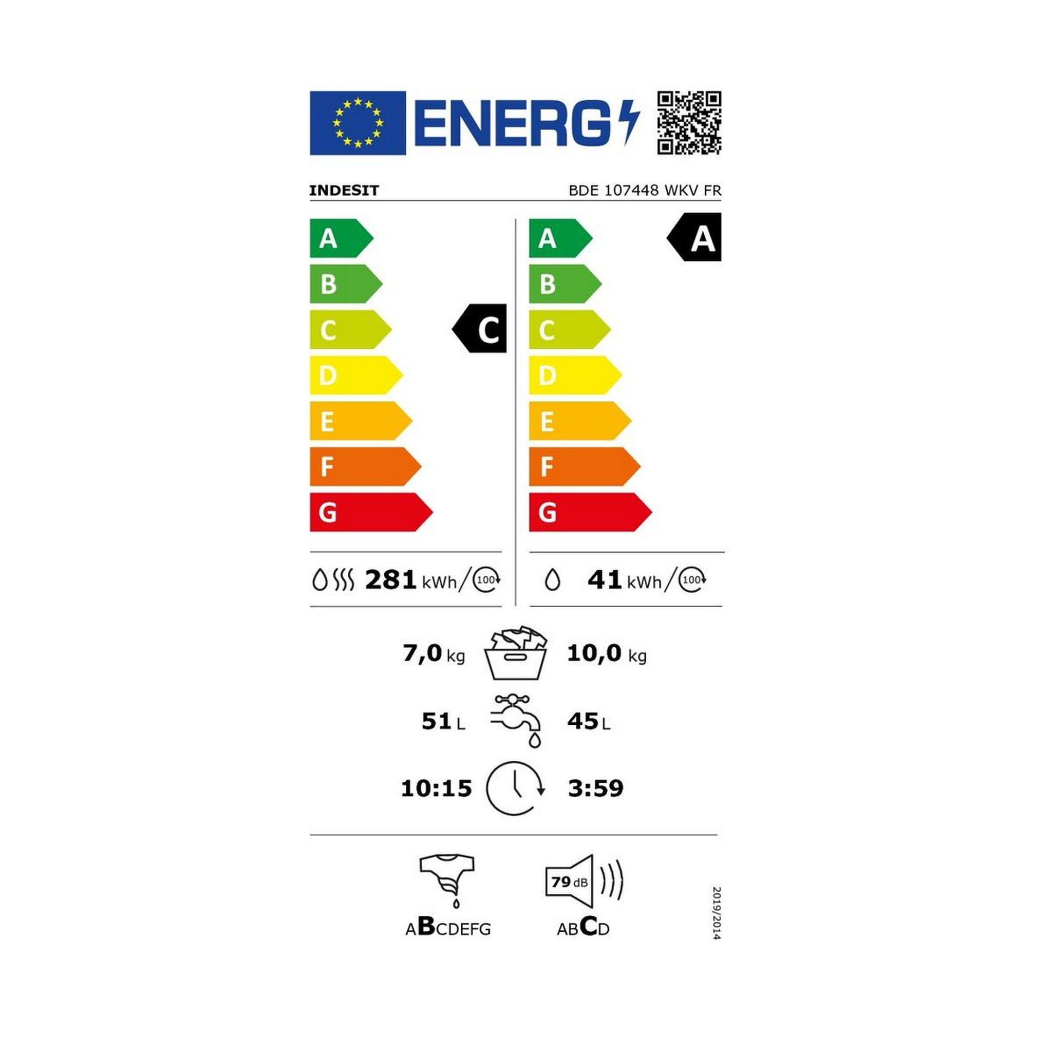 Voir la diapositive 2 : Indesit Lave-linge séchant 10/7kg 1400 tours/min - bde107448wkvfr