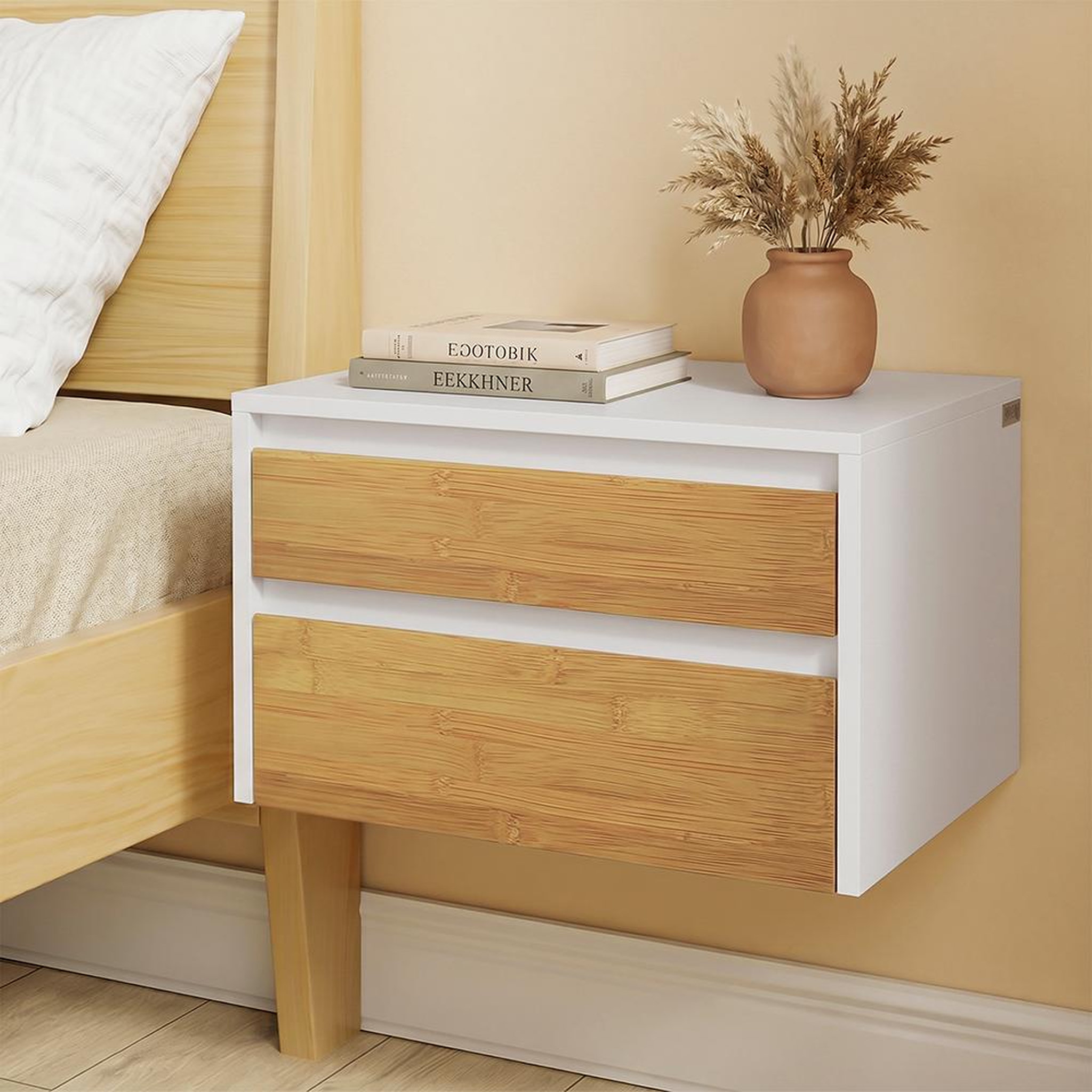 Voir la diapositive 2 : SOBUY Chevet 2 Tiroirs Blanc 40x29x25cm FBT175-E-WN