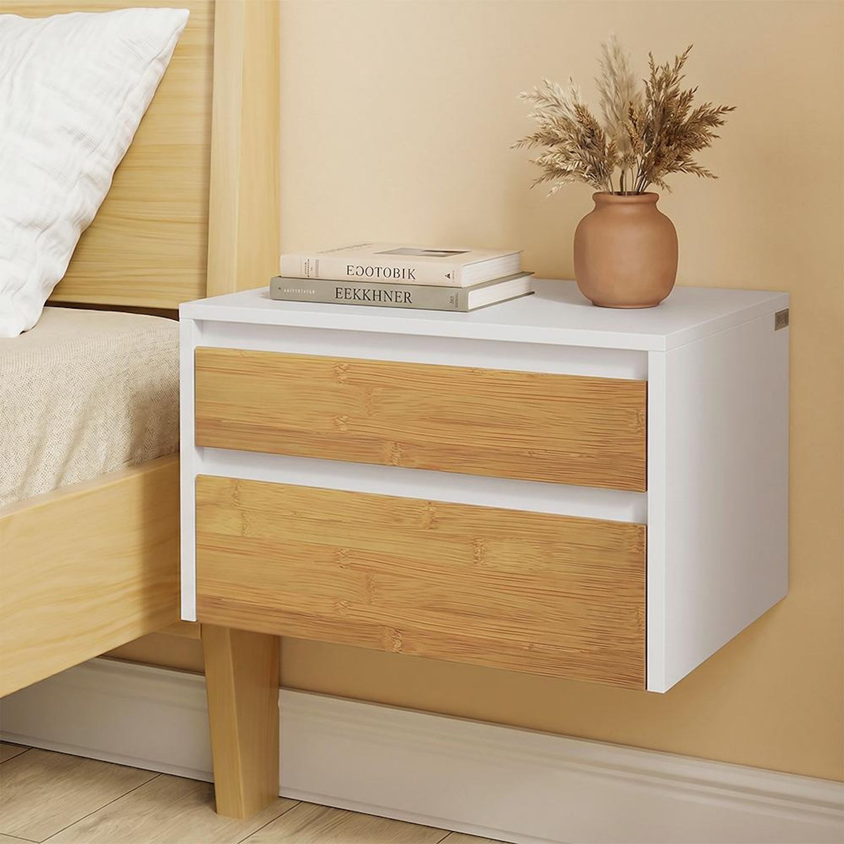 SOBUY Chevet 2 Tiroirs Blanc 40x29x25cm FBT175-E-WN