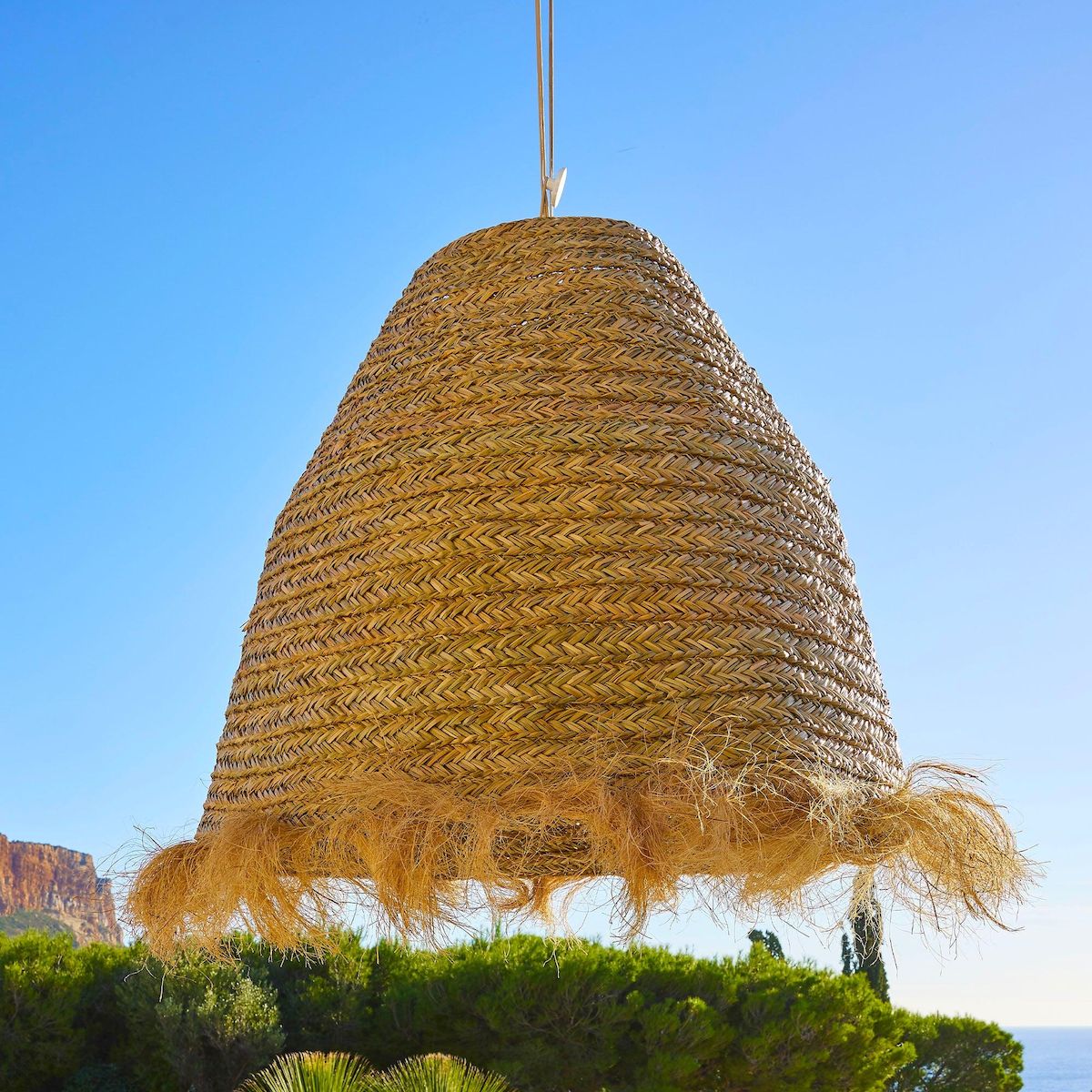 Lumisky Suspension d'extérieur avec câble BIG ANAFI Beige Fibre naturelle D100 cm