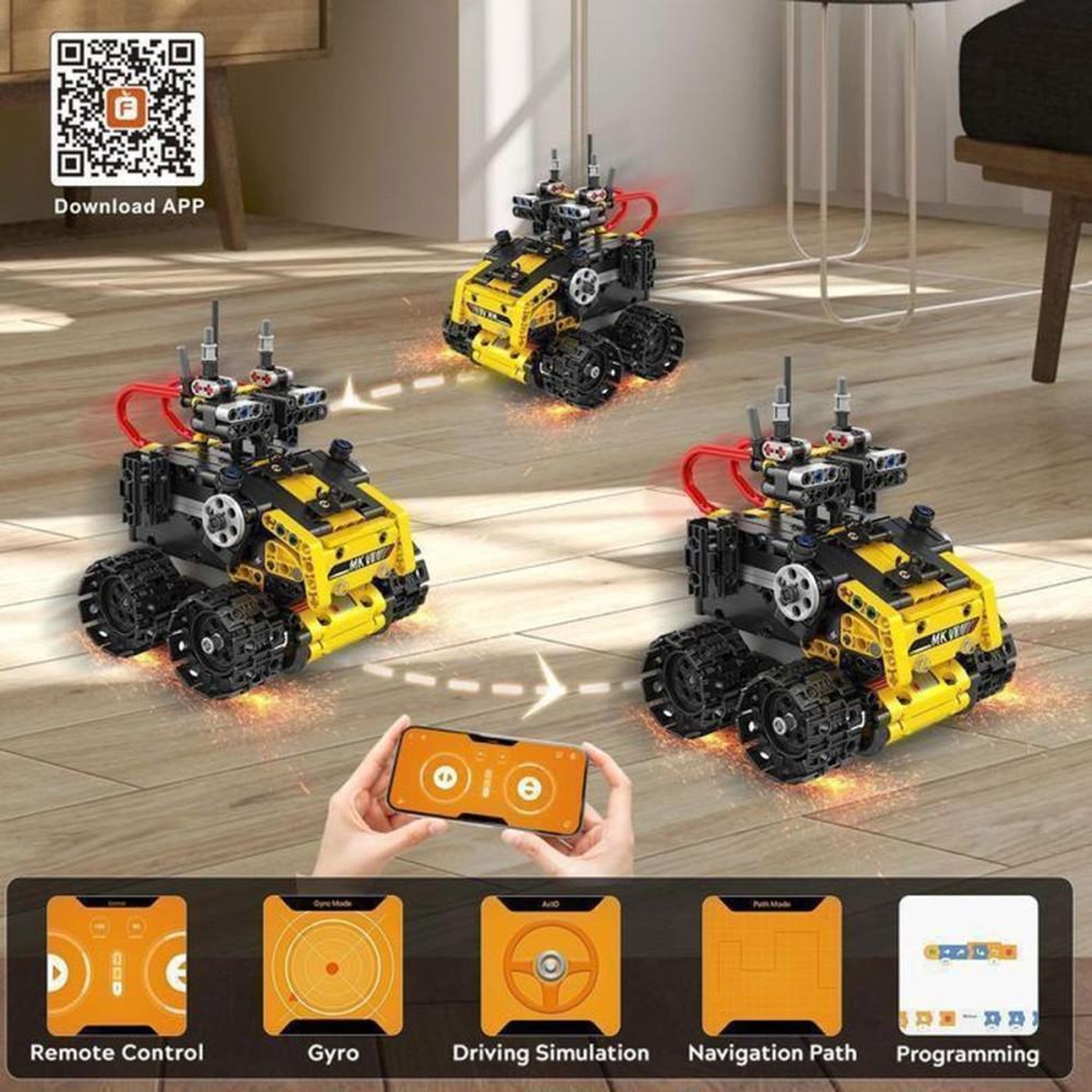 Voir la diapositive 3 : Kit véhicule robot 5 en 1 Cubimana, 560 pièces, corps jaune