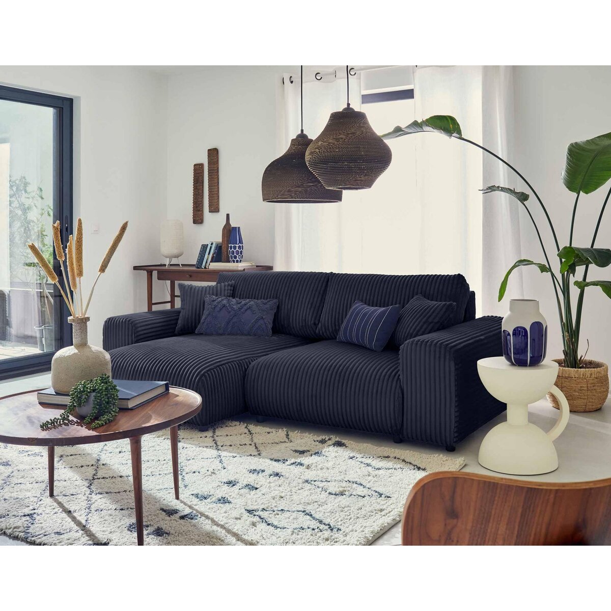 LISA DESIGN Garance - canapé d'angle réversible - 4 places - en velours côtelé grosses côtes