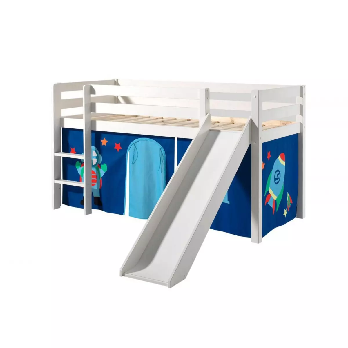Vipack PINO Lit mezzanine avec toboggan +  Rideau de lit Astro pour lit mi-hauteur