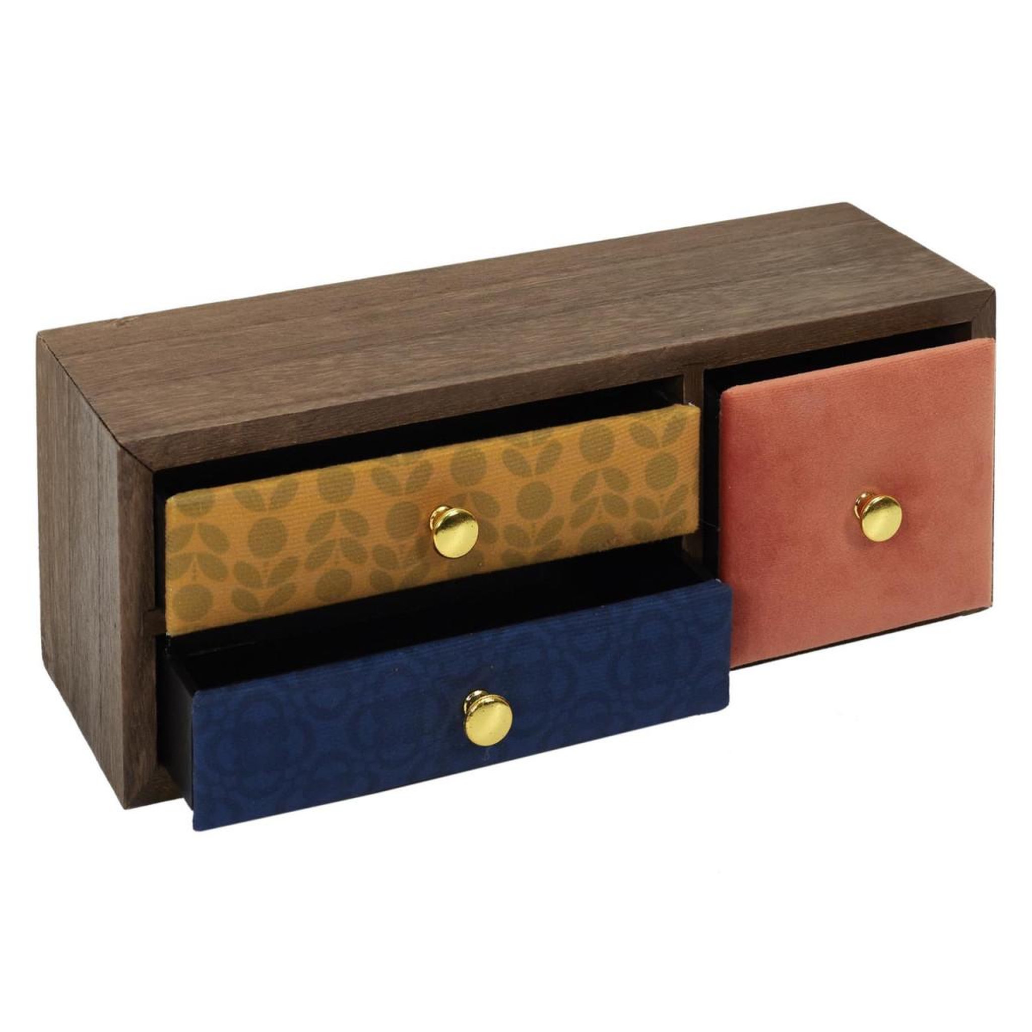 Voir la diapositive 3 : The Home Deco Factory Boîte déco 3 tiroirs  velours  30cm multicolore