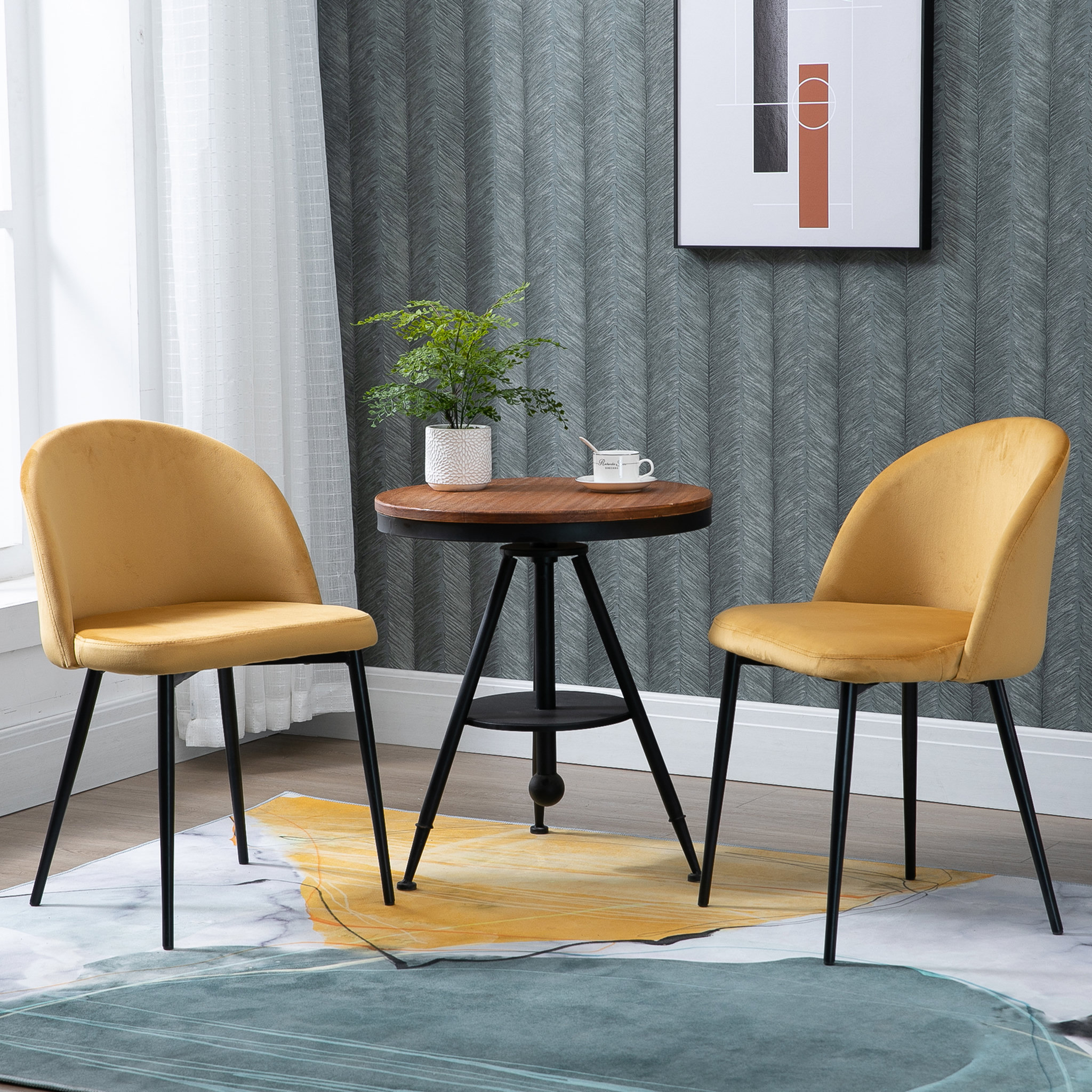 Voir la diapositive 2 : HOMCOM Chaises de visiteur design scandinave - lot de 2 chaises - pieds effilés métal noir - assise dossier ergonomique velours moutarde