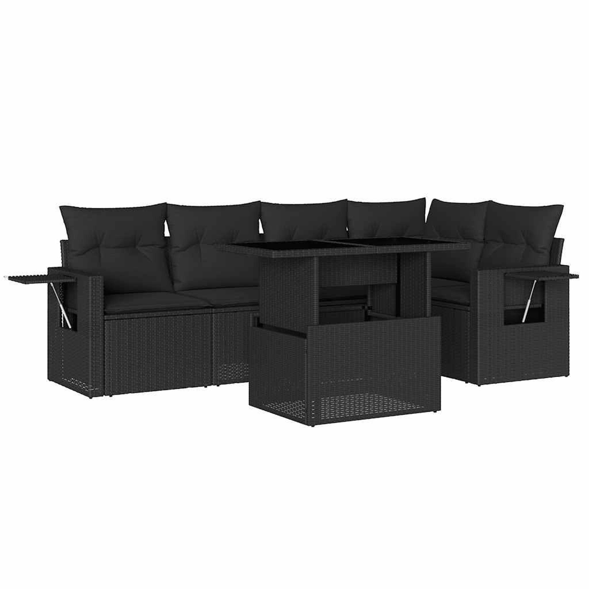 Voir la diapositive 2 : VIDAXL Salon de jardin 6 pcs avec coussins noir resine tressee