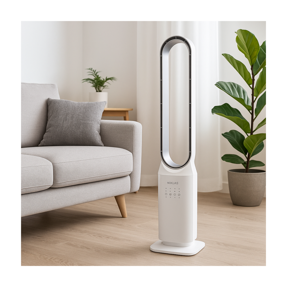 NIKLAS Ventilateur à Télécommande 50W - Ventilateur Sans Pales Colonne 3 Vitesses avec Minuterie 7h Design Blanc NIKLAS