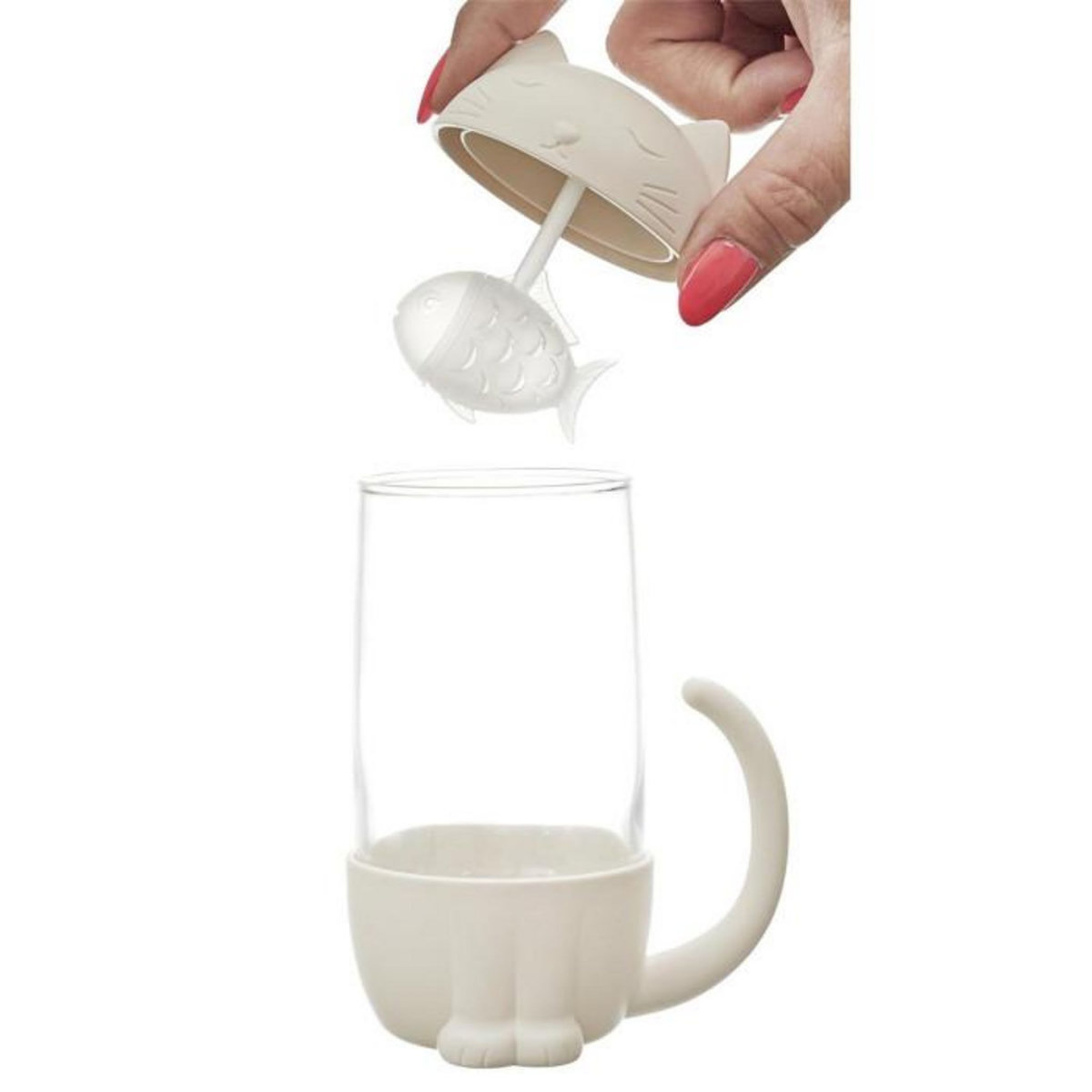 Paris Prix Mug Infuseur à Thé  Poisson Chat  30cl Blanc