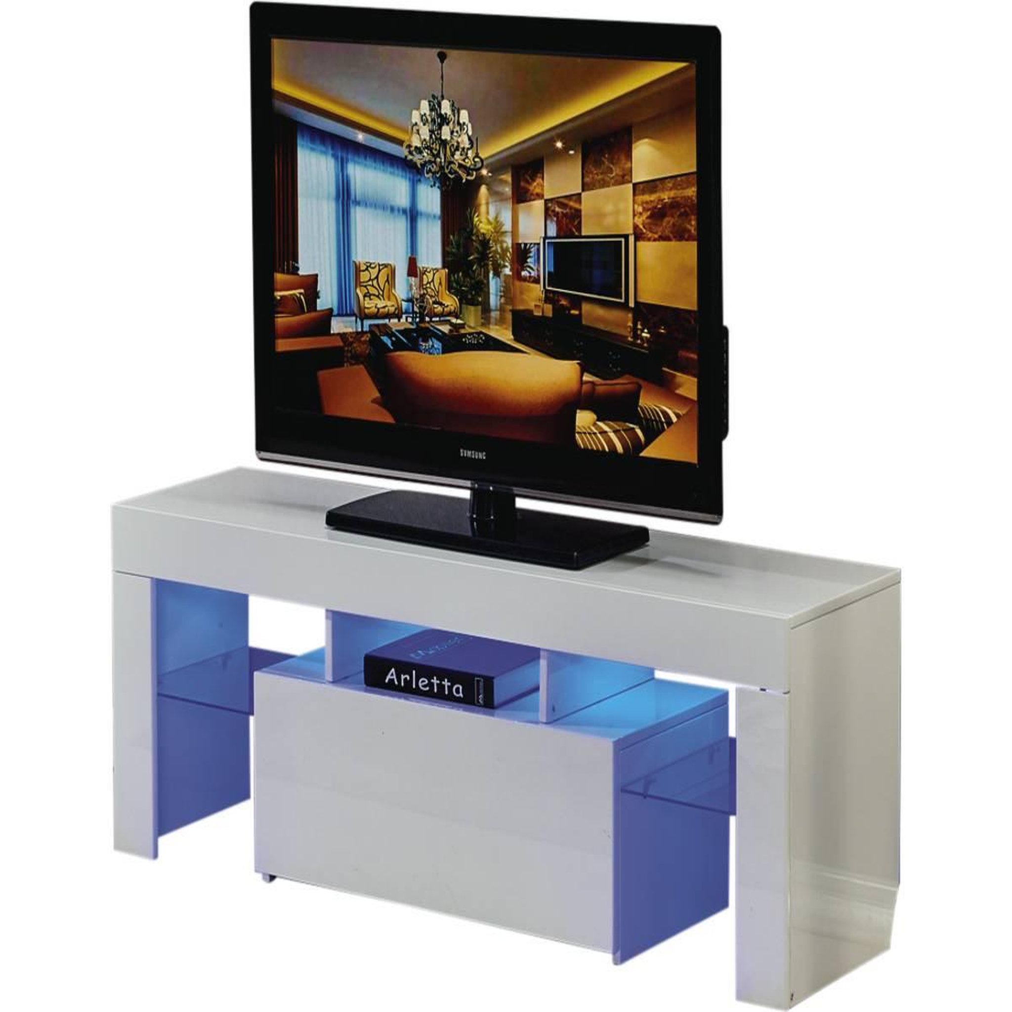 Habitat et Jardin Meuble tv led  borda  - 130 x 34 x 45 cm - blanc laqué