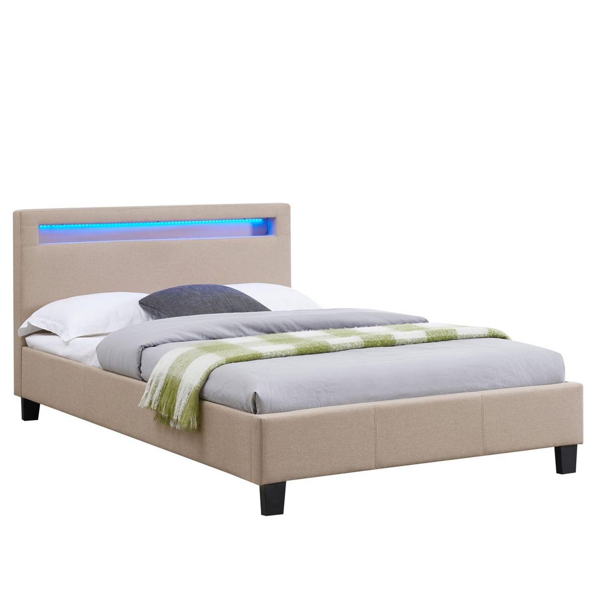 IDIMEX Lit LED simple MARISELA 120x190 cm, avec sommier, revêtement tissu