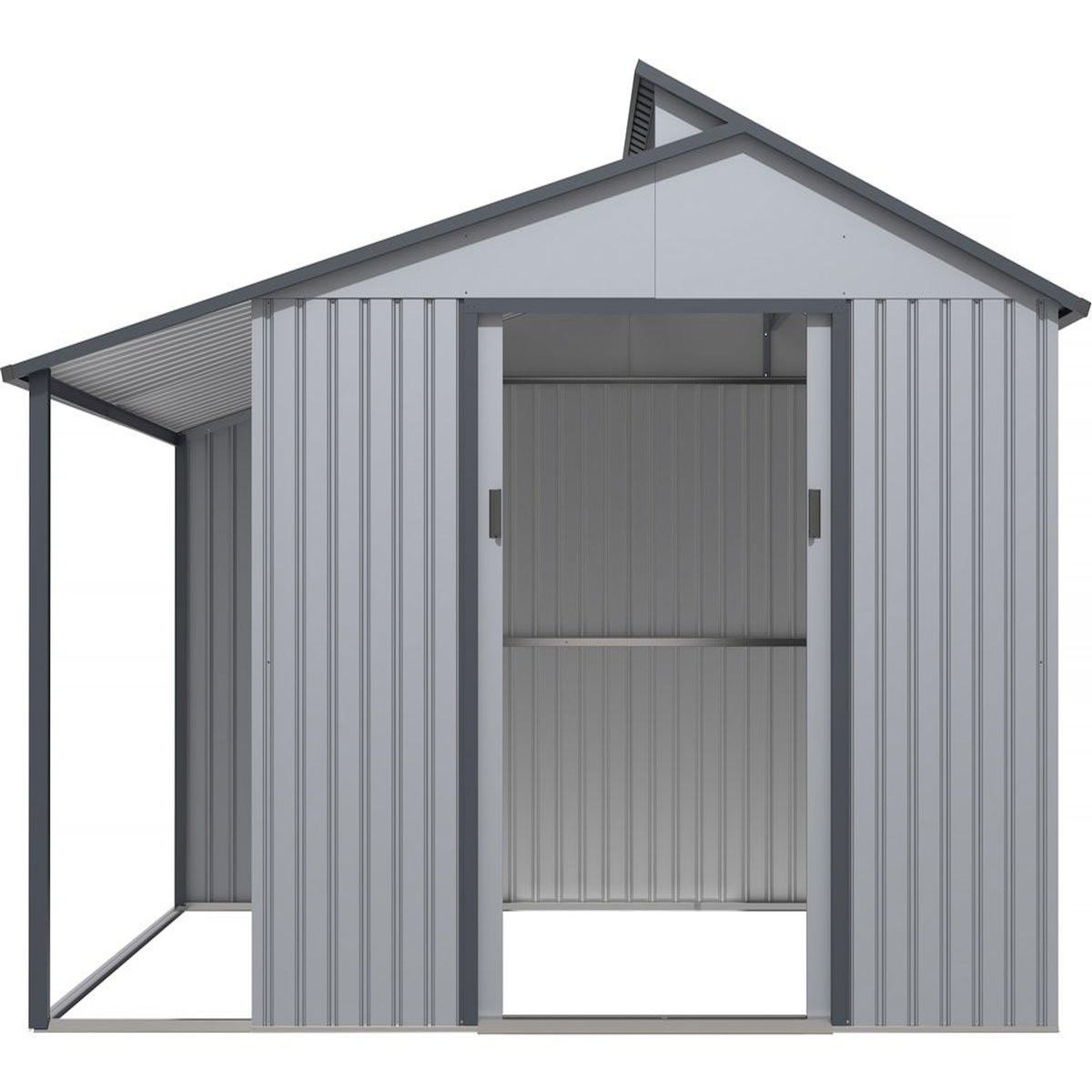 Habitat et Jardin Abri de jardin métal avec pergola  Madras  - 9.12 m² - 257 x 355 x 237 cm - Gris