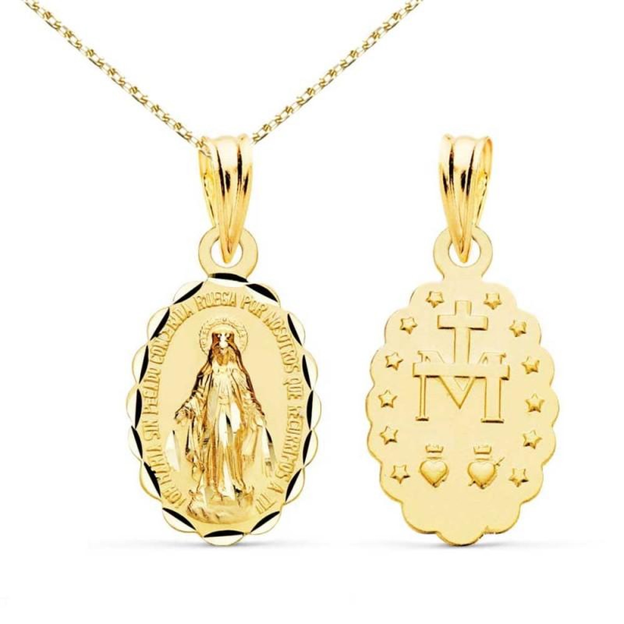 L'ATELIER D'AZUR Médaille Or 18 Carats 750/1000 Vierge Miraculeuse - Chaine Dorée Offerte