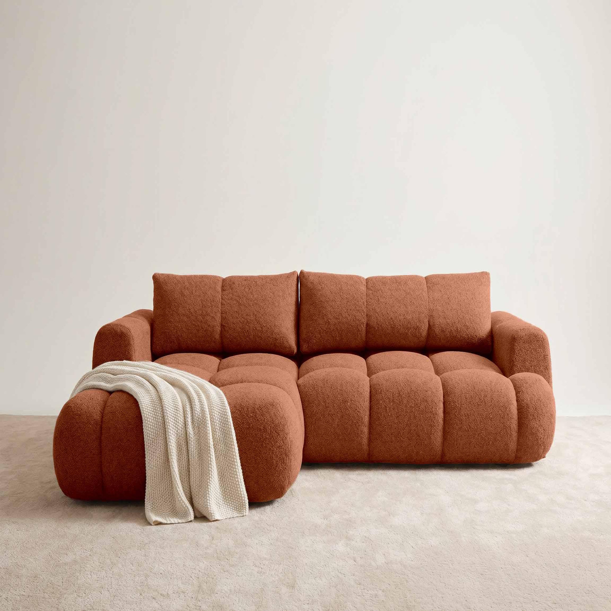 Voir la diapositive 2 : BEST MOBILIER Yulin - canapé d'angle gauche 4 places convertible avec coffre en tissu bouclette