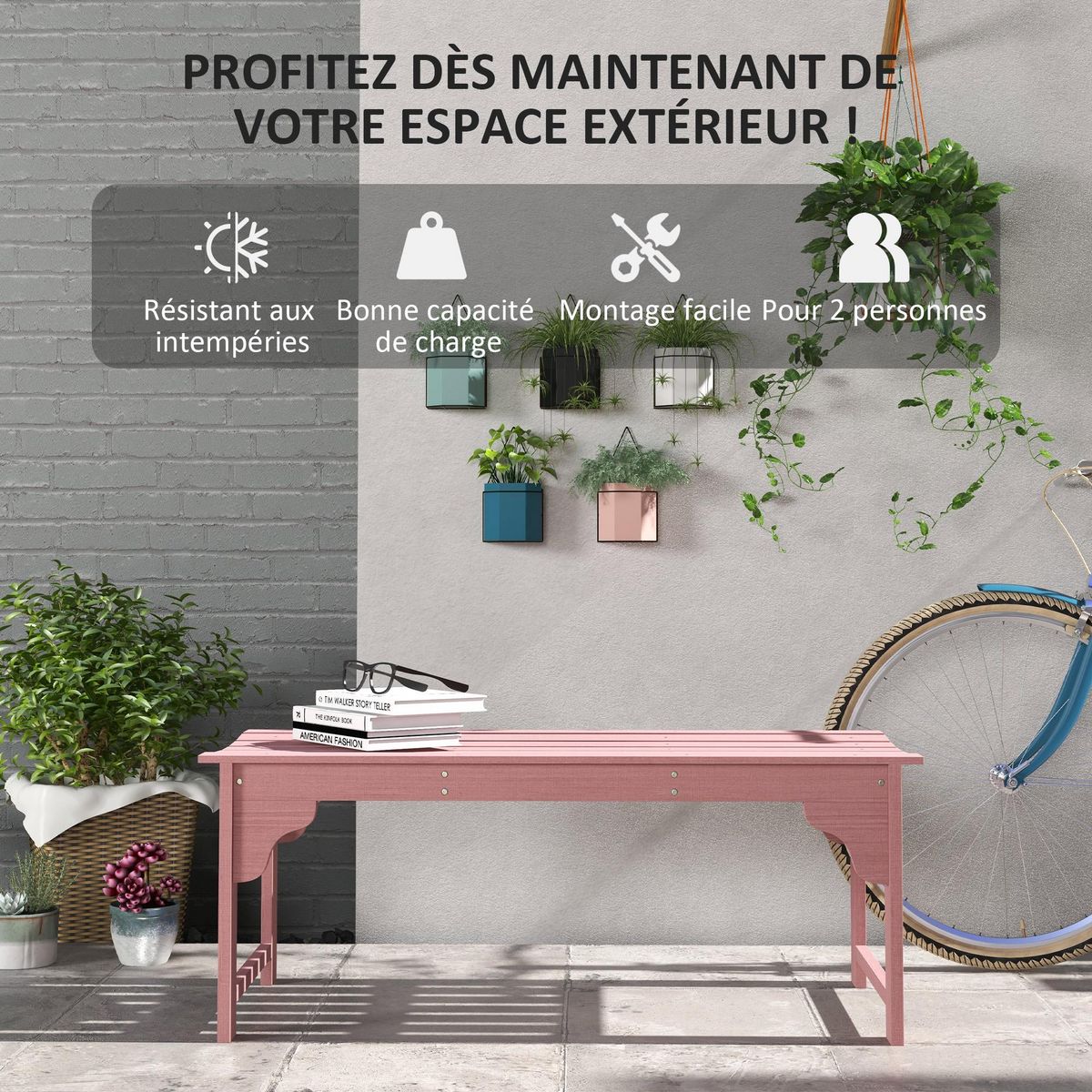 OUTSUNNY Banc de jardin 2 places assise à lattes dim. 115L x 50l x 45H cm bois de jarrah