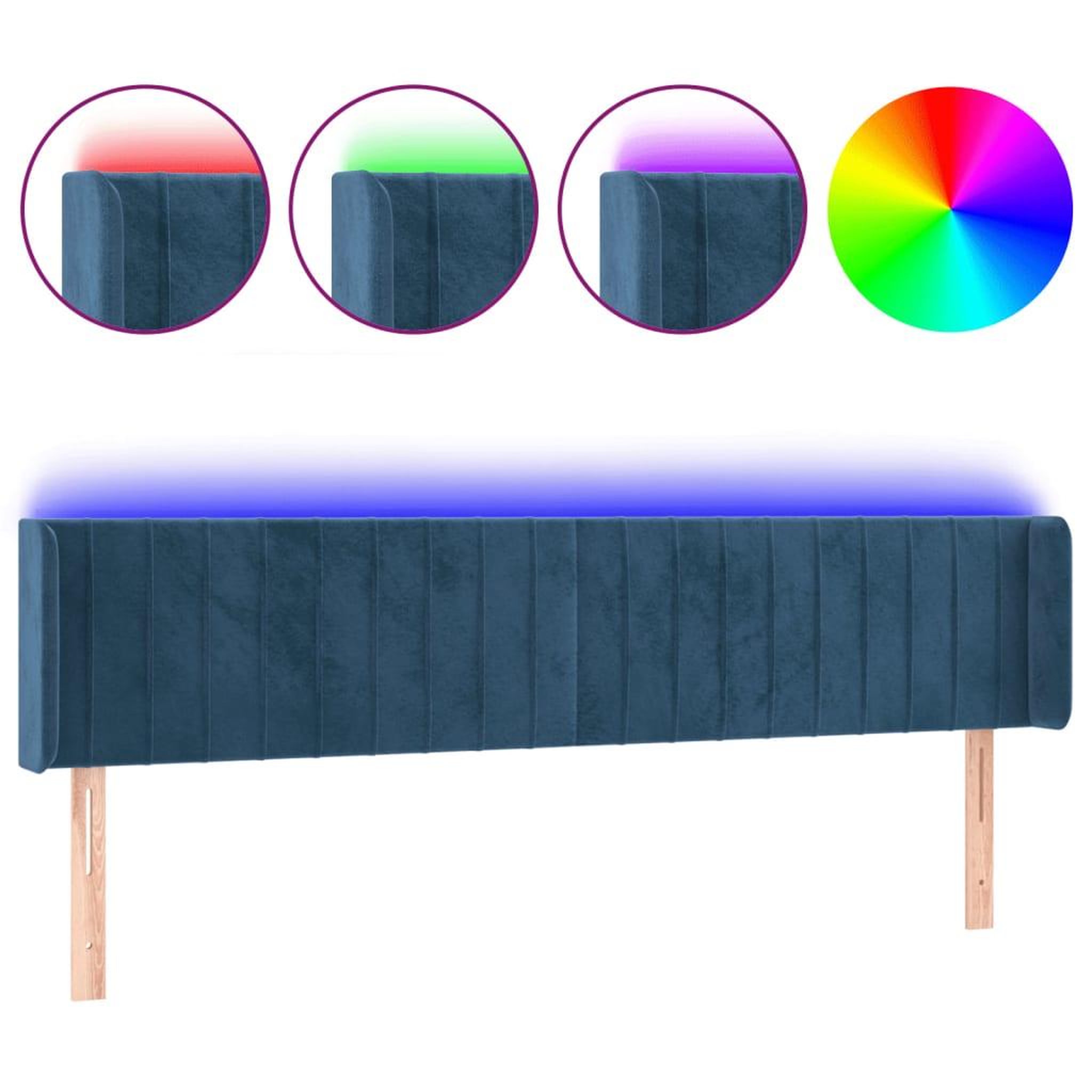 Voir la diapositive 2 : VIDAXL Tete de lit a LED Bleu fonce 203x16x78/88 cm Velours