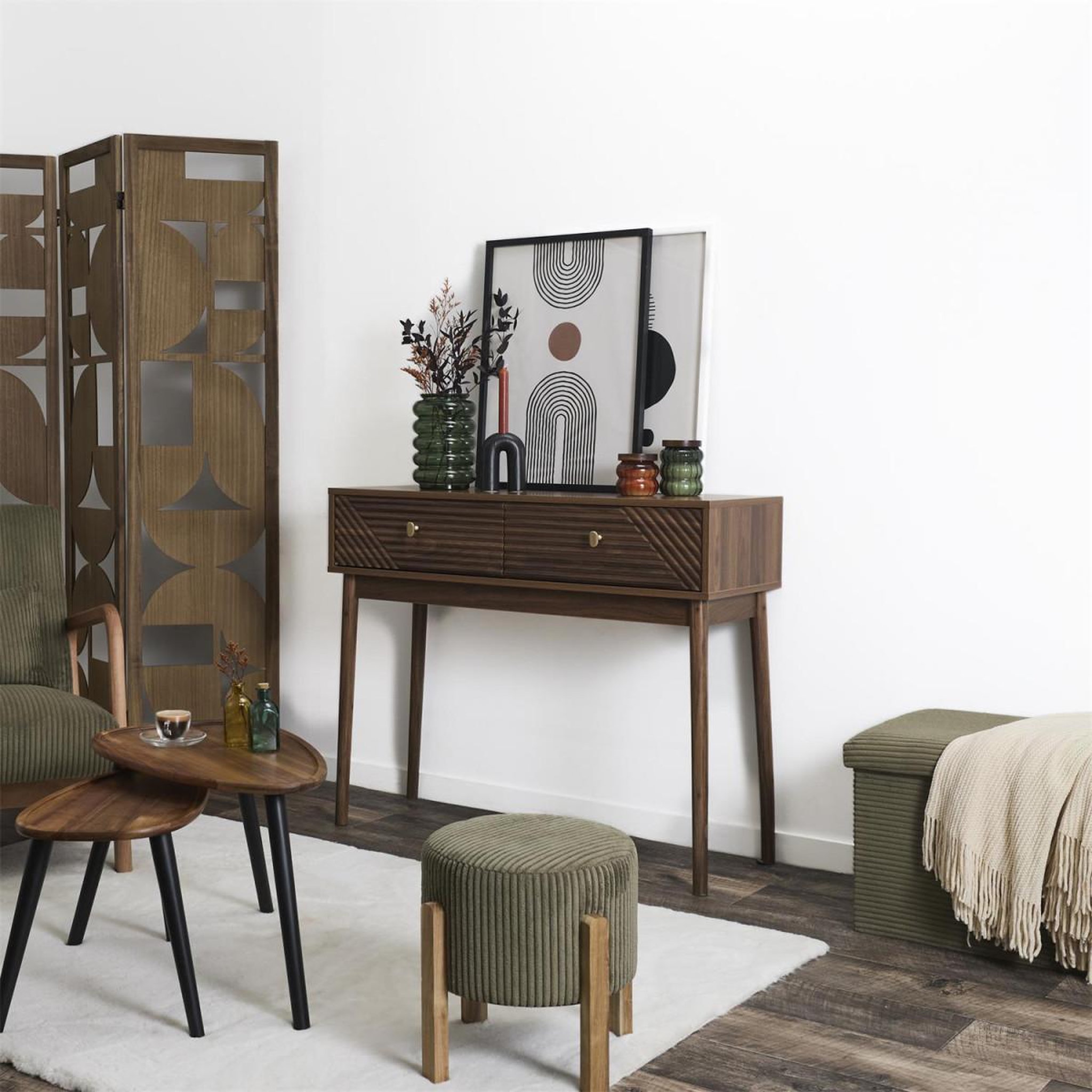 Voir la diapositive 6 : The Home Deco Factory Console 2 tiroirs  tiffany  100cm marron