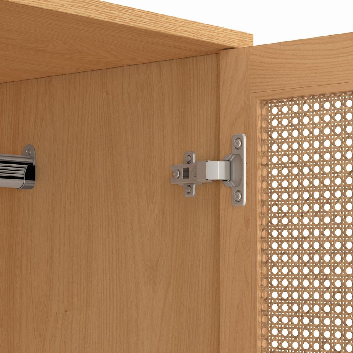 ID MARKET Armoire 2 portes EDHEN bois et cannage penderie 80 cm avec étagères rangement maxi capacité