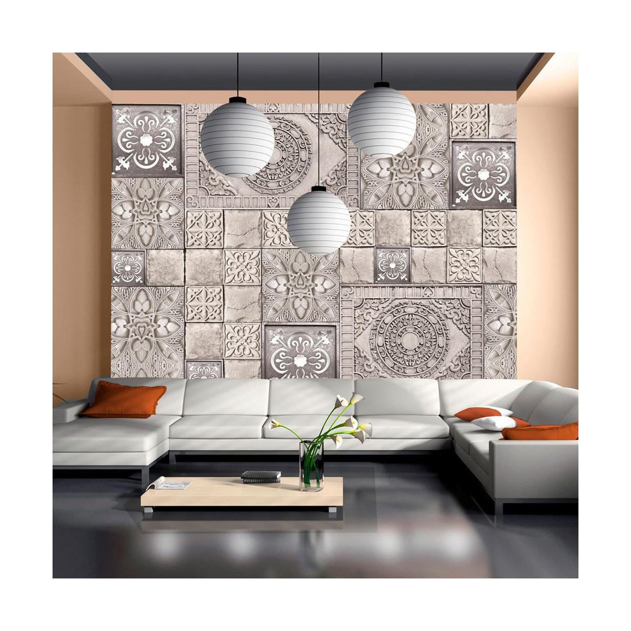 Paris Prix Papier peint  carreaux de pierre. Coloris disponibles : Multicolore