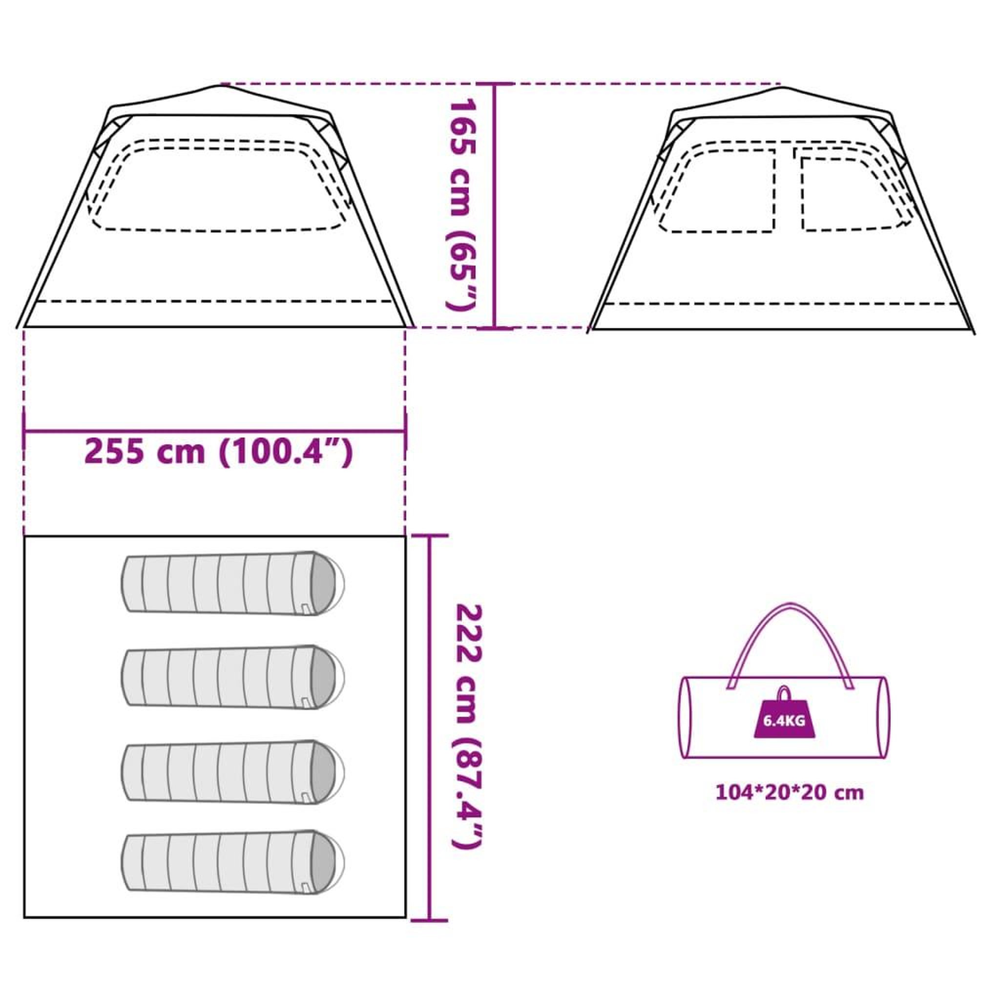 Voir la diapositive 6 : VIDAXL Tente de camping a dome 4 personnes vert liberation rapide