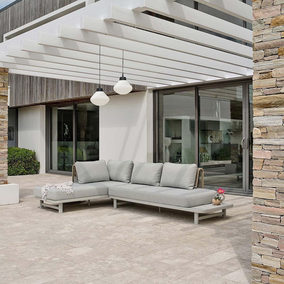 Paris Prix Salon de Jardin d'Angle 6 Places  Irun  225cm Gris