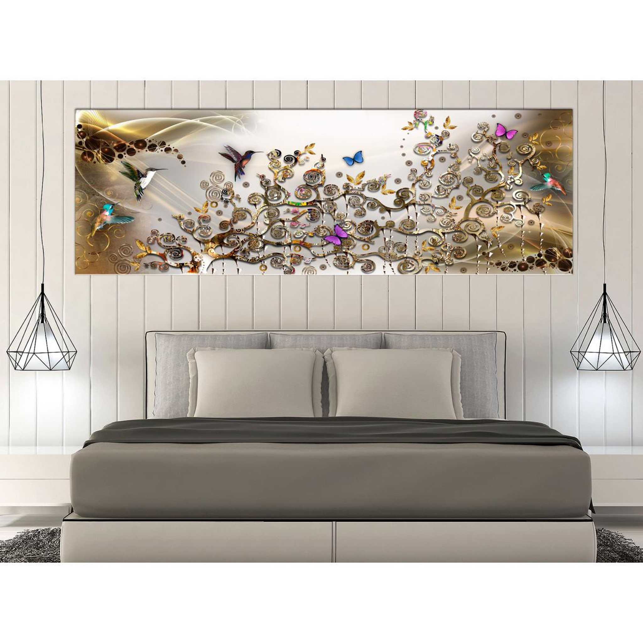 Voir la diapositive 2 : Paris Prix Tableau imprimé  hummingbirds dance gold narrow