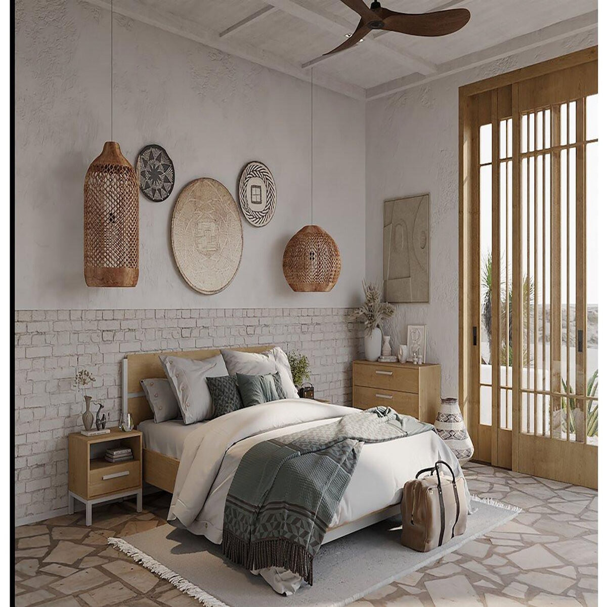 Habitat et Jardin Lit Double  Craft  extractible - Bois - 140 x 200 cm - Marron