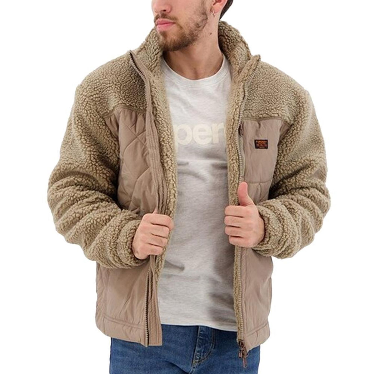 SUPERDRY Veste Sherpa Marron Homme SUPERDRY Workwear Hybrid