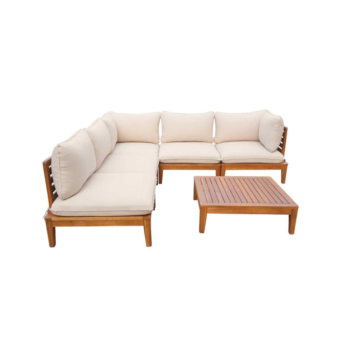 SWEEEK Salon de jardin modulable bois d'acacia 5 places beige - Yona