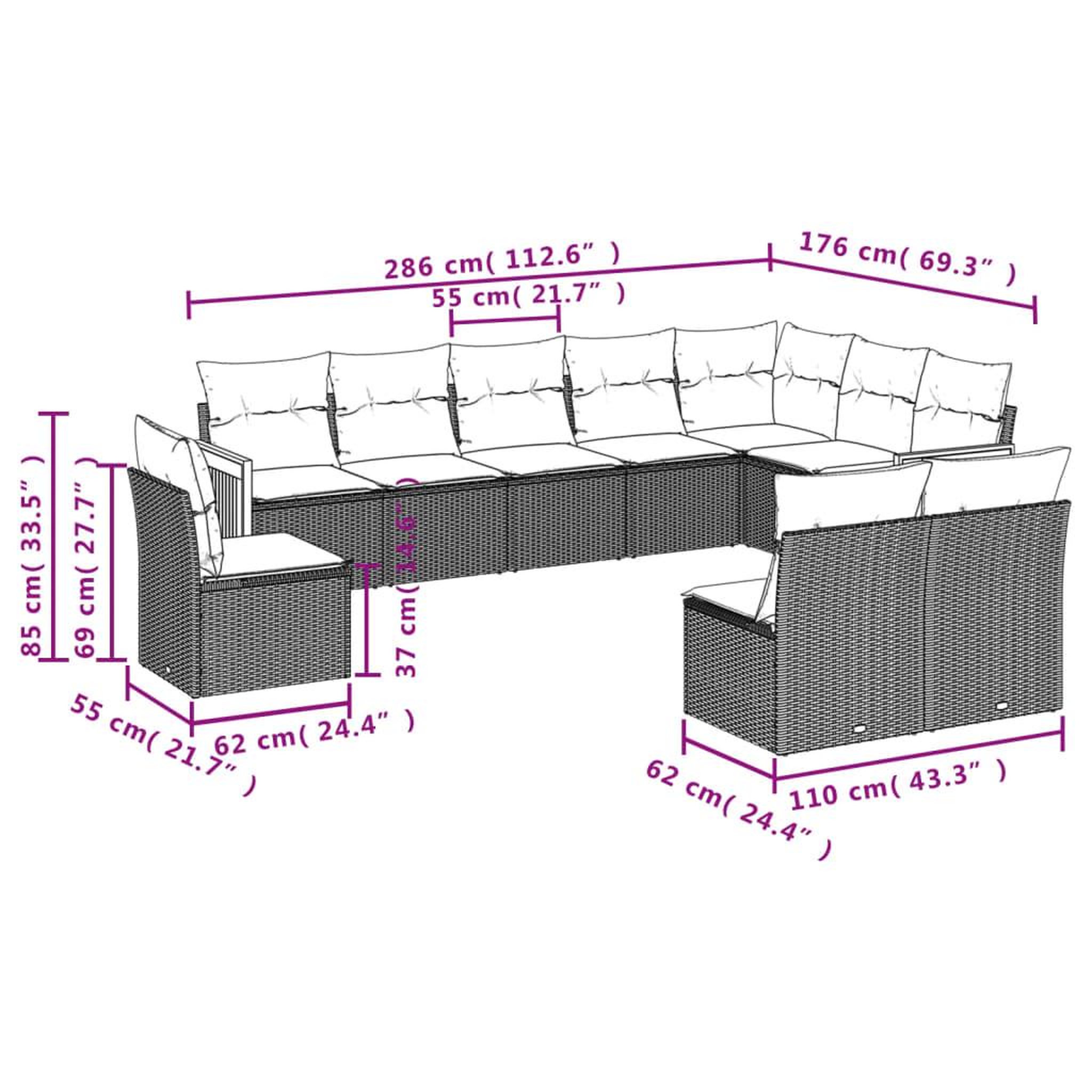 Voir la diapositive 3 : VIDAXL Salon de jardin 10 pcs avec coussins noir resine tressee