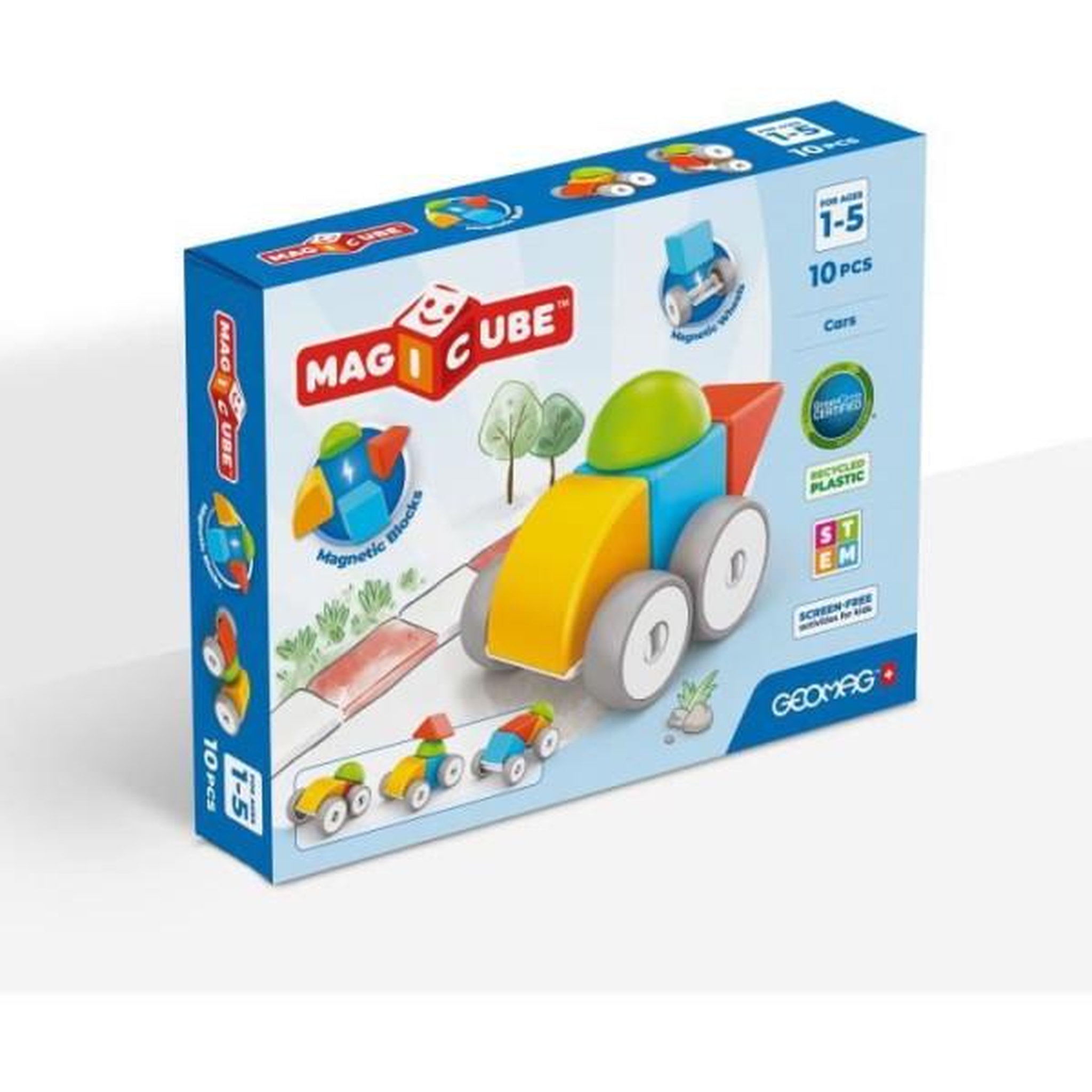 Geomag Blocs magnétiques - GEOMAG - Magicube 308 - 10 pieces - Formes variées - Véhicules - Plastique recyclé