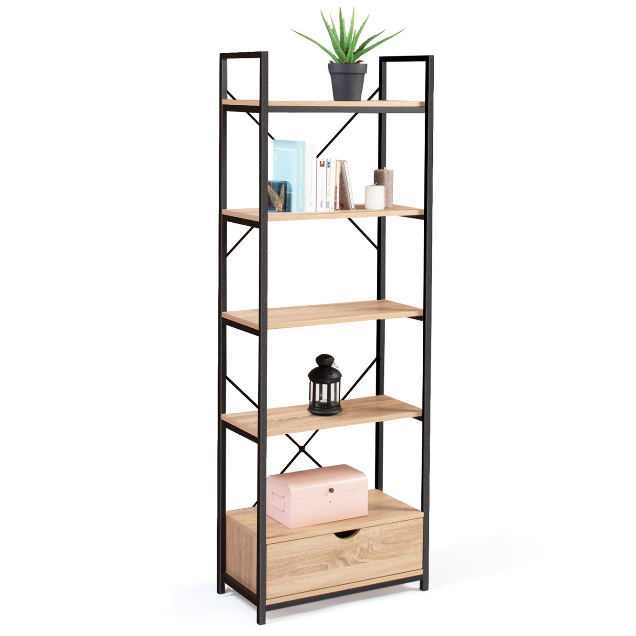 ID MARKET Etagère 5 niveaux avec tiroir detroit design industriel 170 cm
