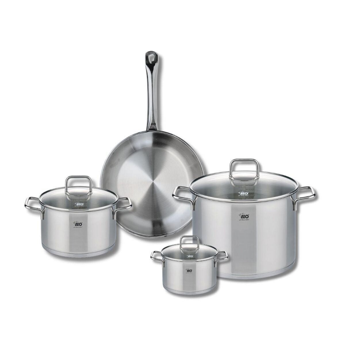 ELO Ensemble de 1 Poêle de cuisson 28 cm et 3 faitouts 14, 20 et 26 cm Elo Profi Citrin