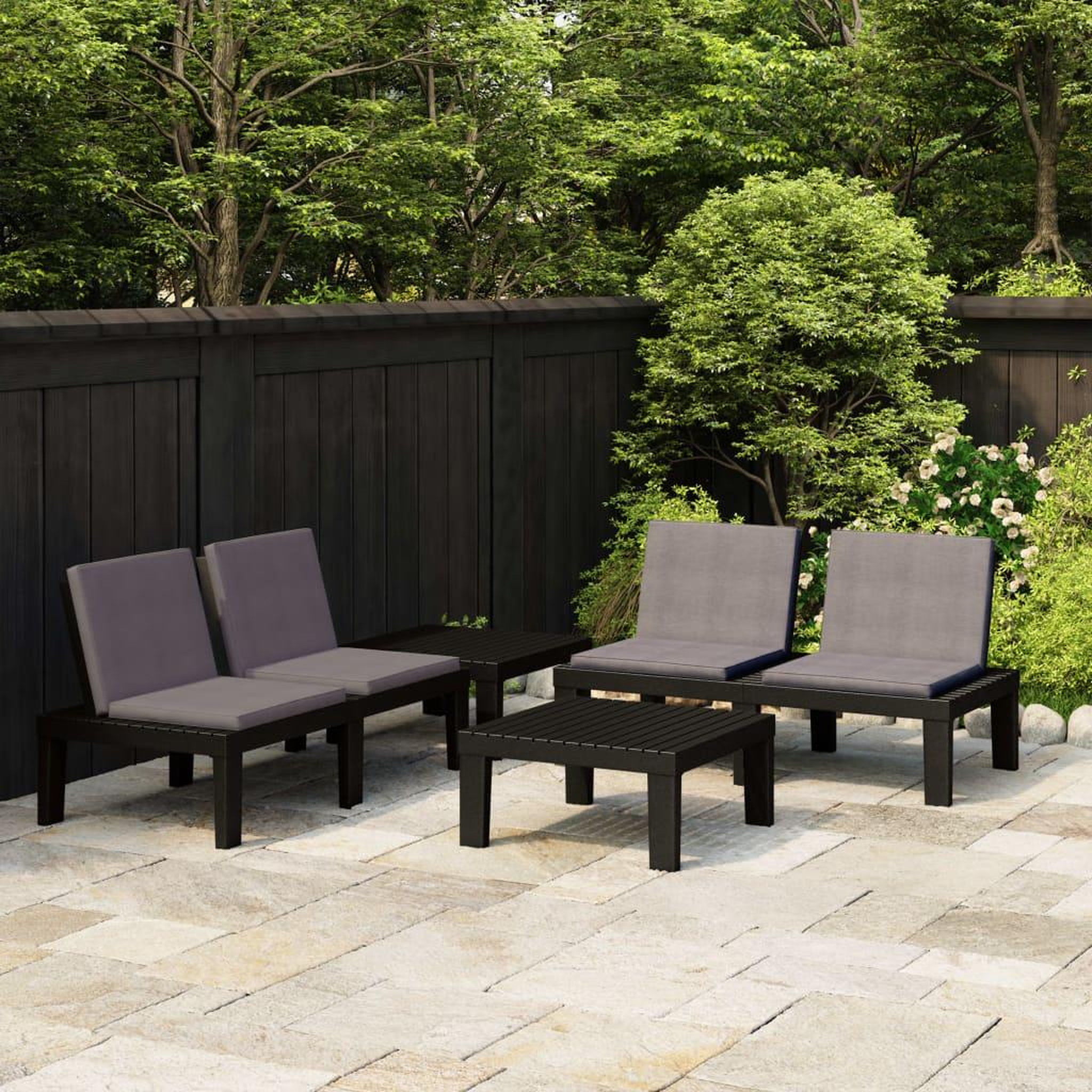 Voir la diapositive 1 : VIDAXL Salon de jardin 4 pcs avec coussins Plastique Gris