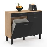 ID MARKET Buffet bas de cuisine avec espace poubelle 100 cm CINA plan de travail H.83 cm 2 portes + tiroirs façon hêtre et noir