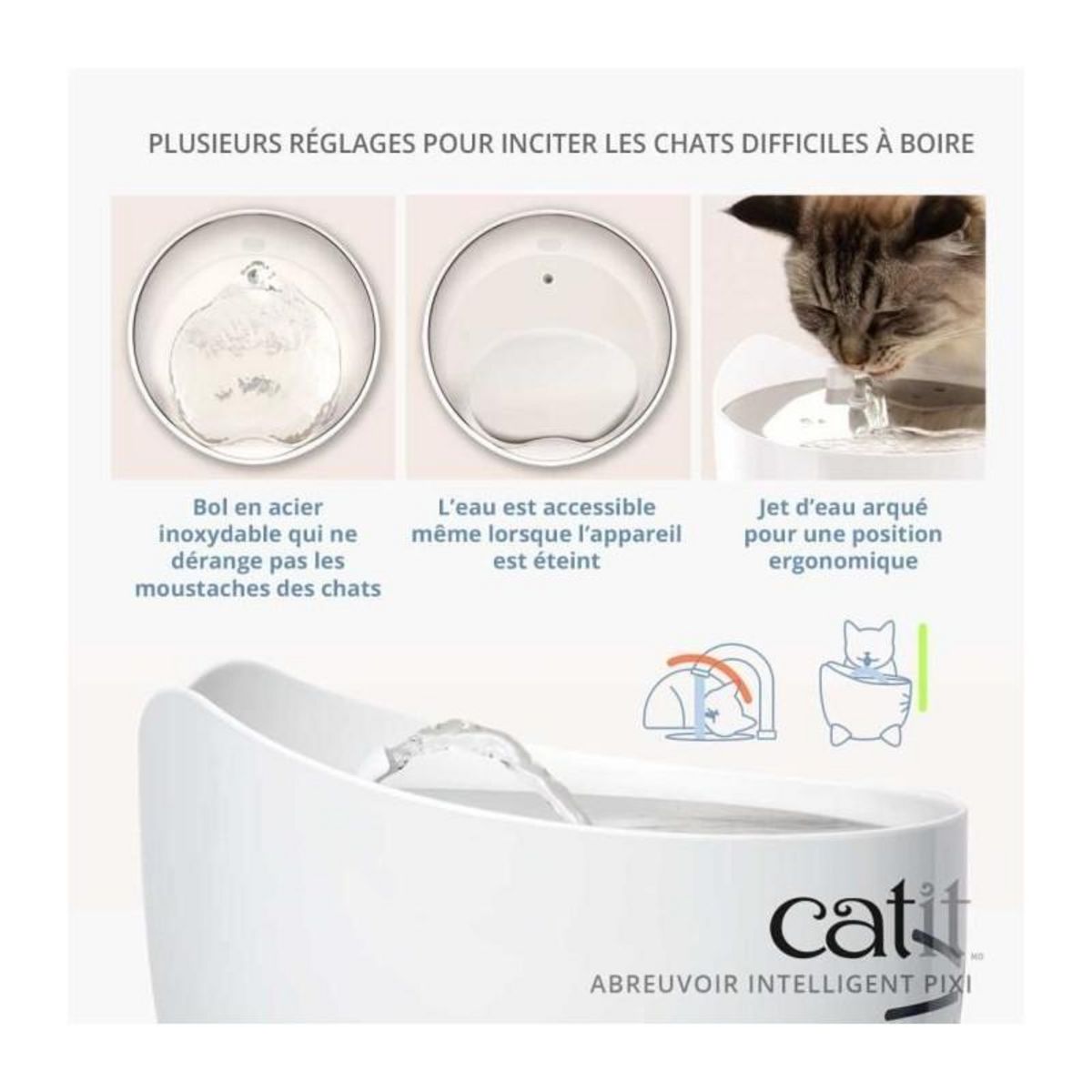 Cat'it CAT IT Fontaine a eau connectée pour chat - 2L (Acier inox, stérilisation UVC et application)