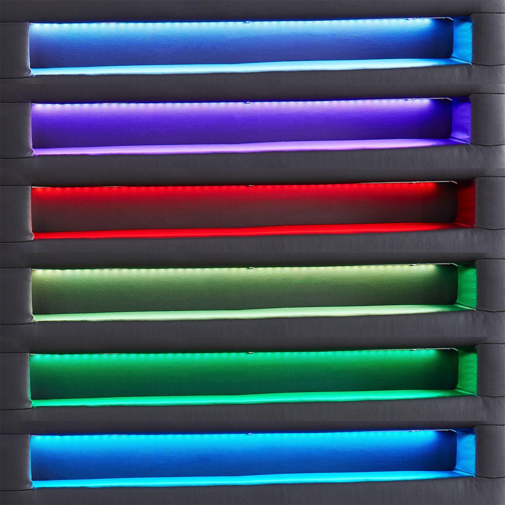 Voir la diapositive 5 : IDIMEX Lit LED simple LUCENO 90x190 cm, avec sommier, revêtement synthétique