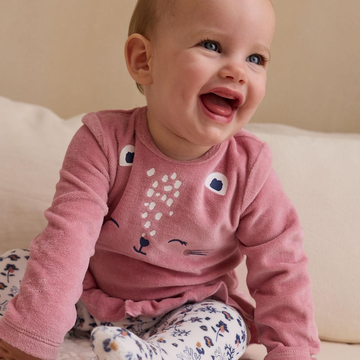 Petit Béguin Pyjama bébé en velours Céleste