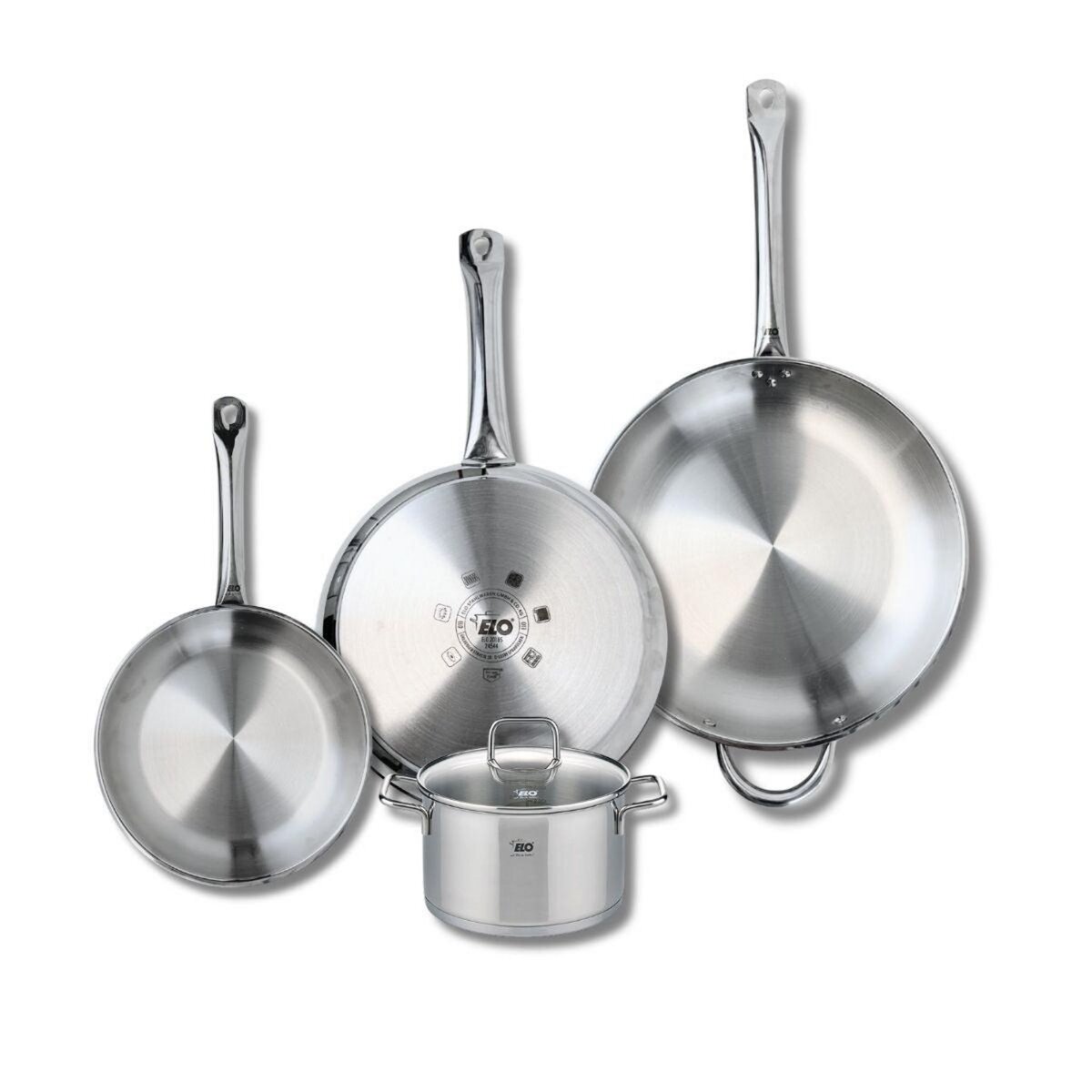ELO Ensemble de 3 Poêles de cuisson 24, 28 et 32 cm et 1 faitout 16 cm Elo Profi Citrin