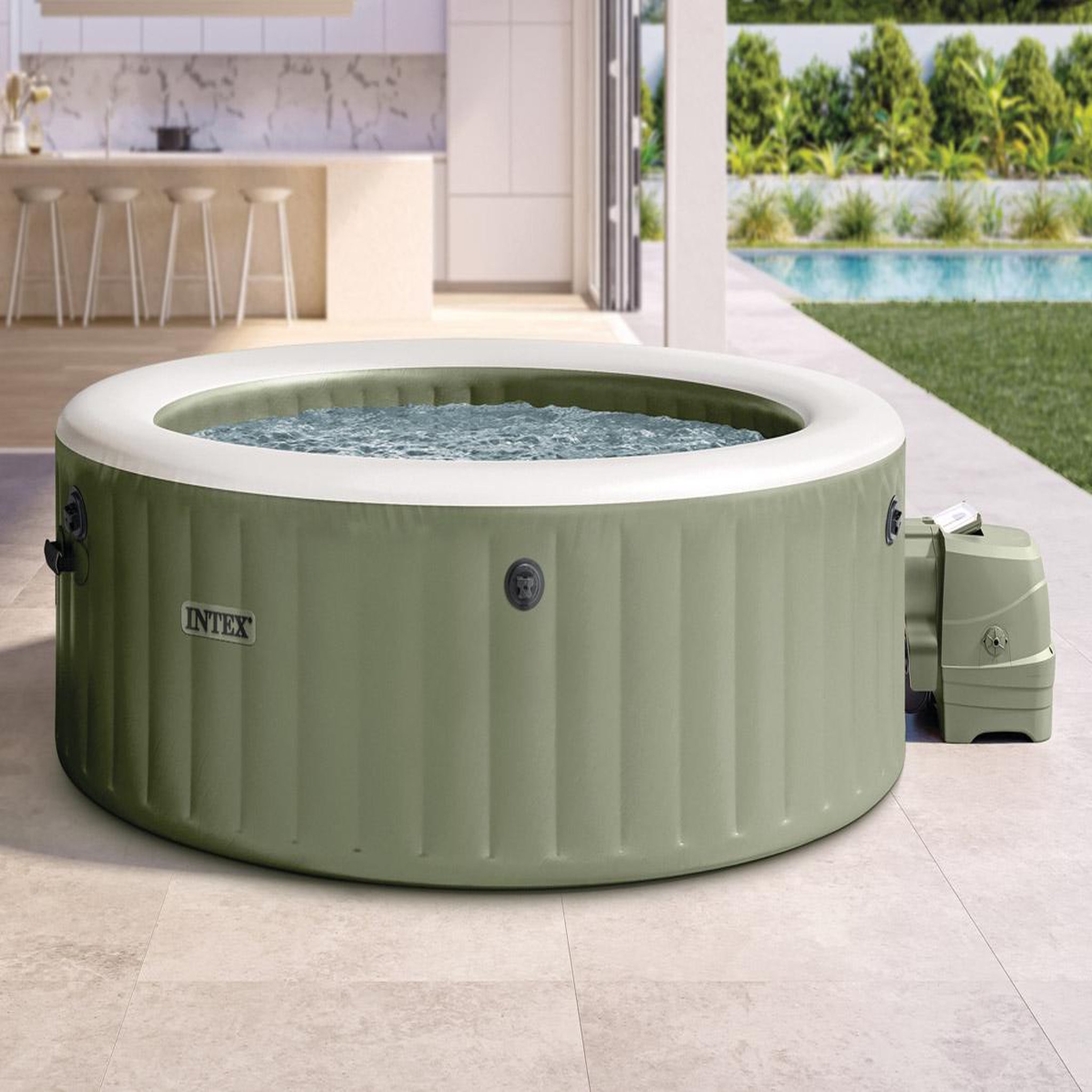 Voir la diapositive 5 : INTEX Spa gonflable purespa olive rond bulles 6 places - intex