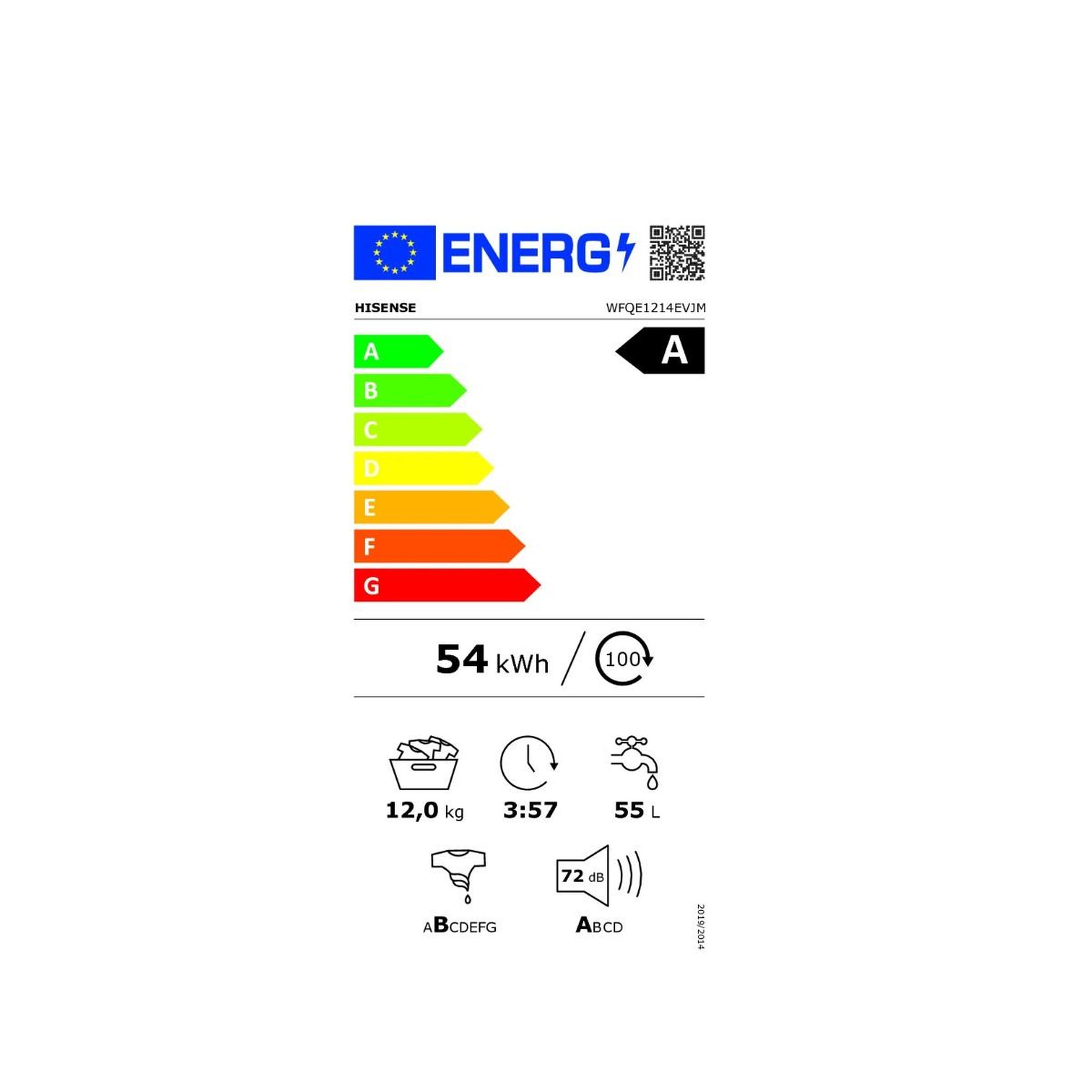 Voir la diapositive 2 : Hisense Lave-linge frontal 12 kg 1400 tours/min - wfqe1214evjm