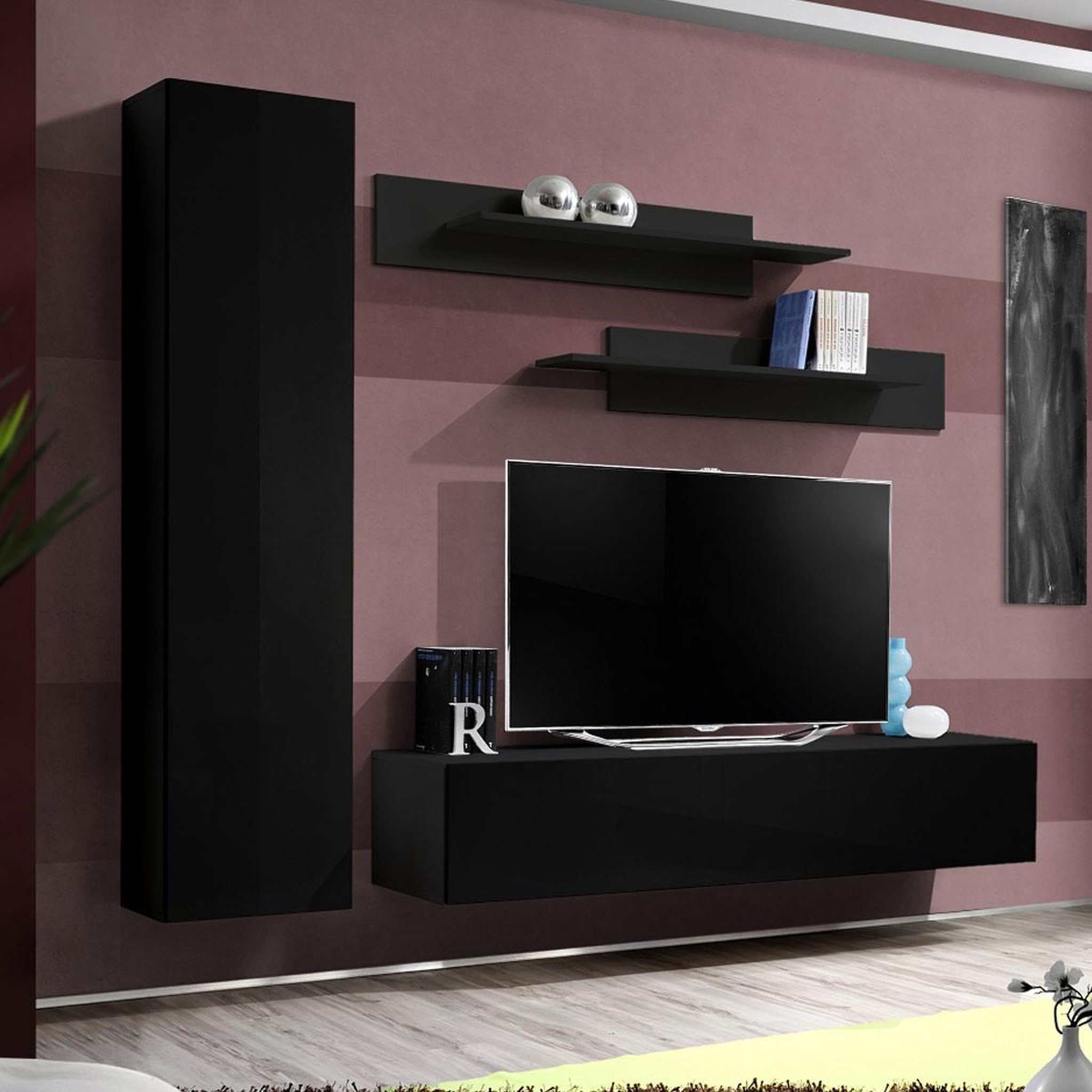Paris Prix Ensemble meuble tv mural  fly g1  210cm noir