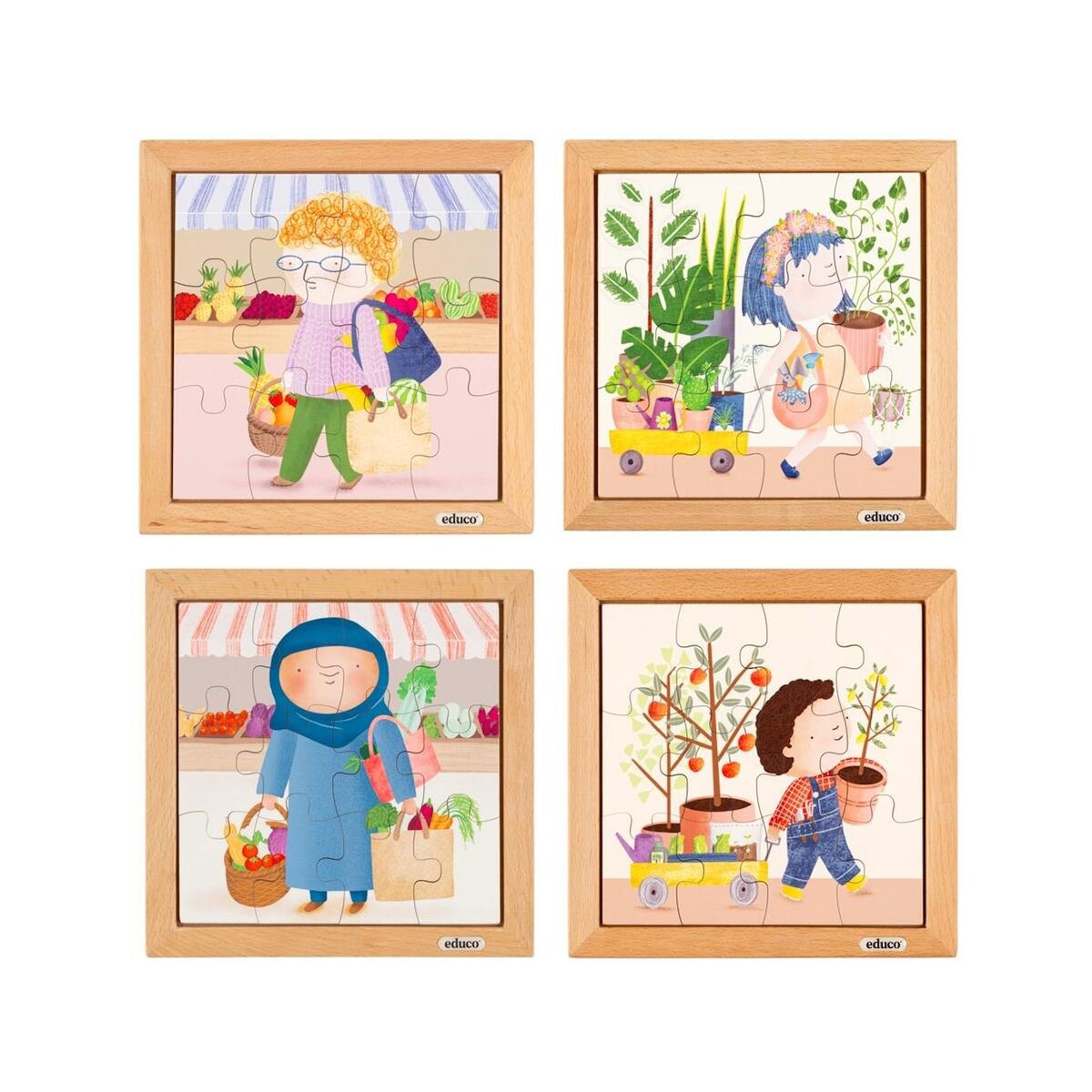 EDUCO Puzzle en bois - Mon panier d'achats - lot de 4 - jeu Montessori