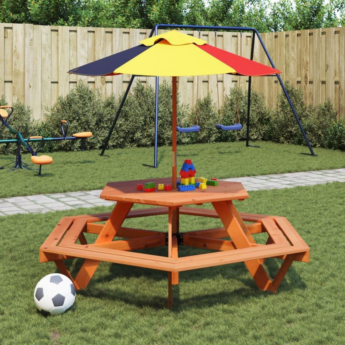 VIDAXL Table de pique-nique pour 6 enfants avec bancs hexagonal sapin