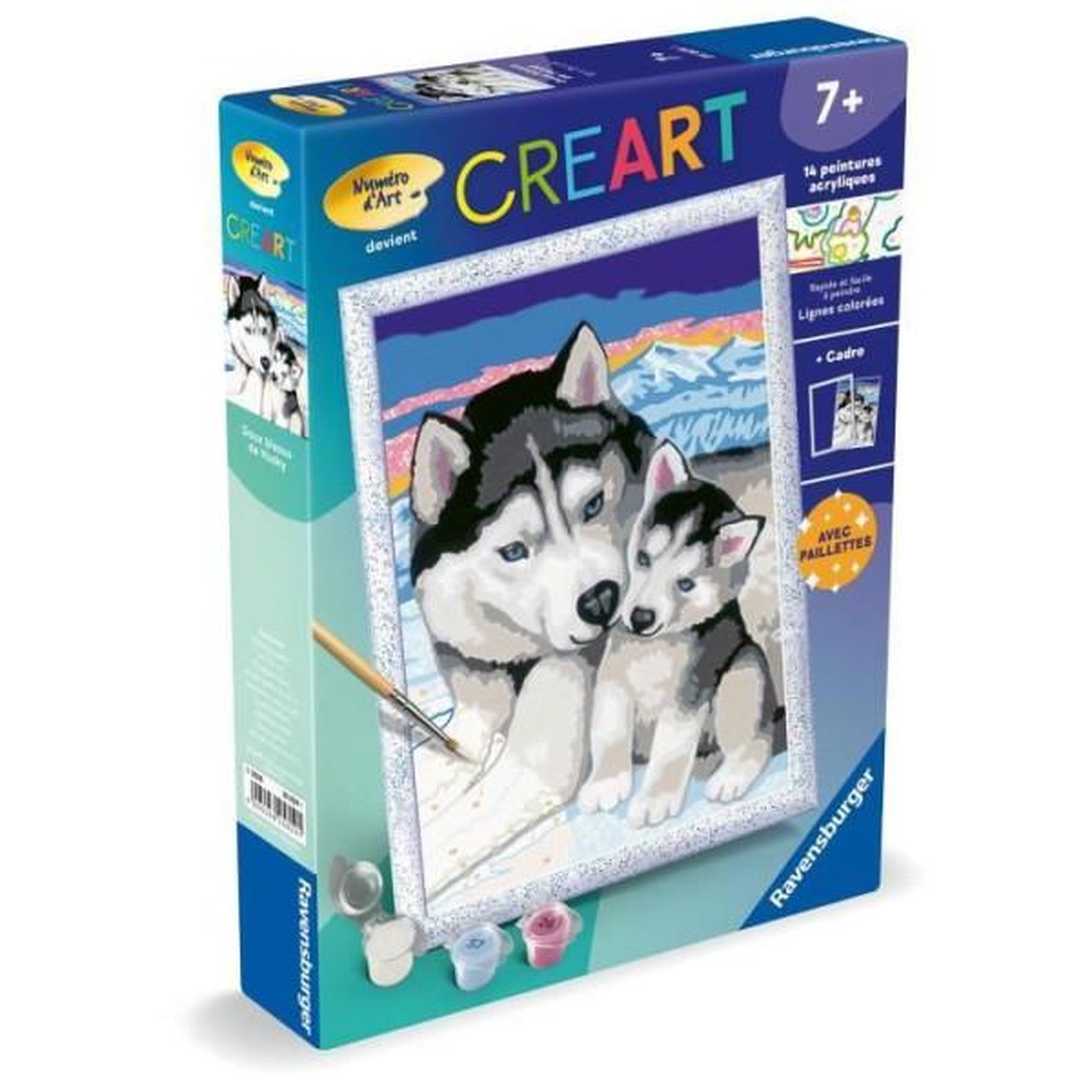 Voir la diapositive 6 : RAVENSBURGER CreArt Kids 18x24cm Doux bisous de Husky, Kit de peinture par numéros Numéro d'Art, Des 7 ans, 25829, Ravensburger