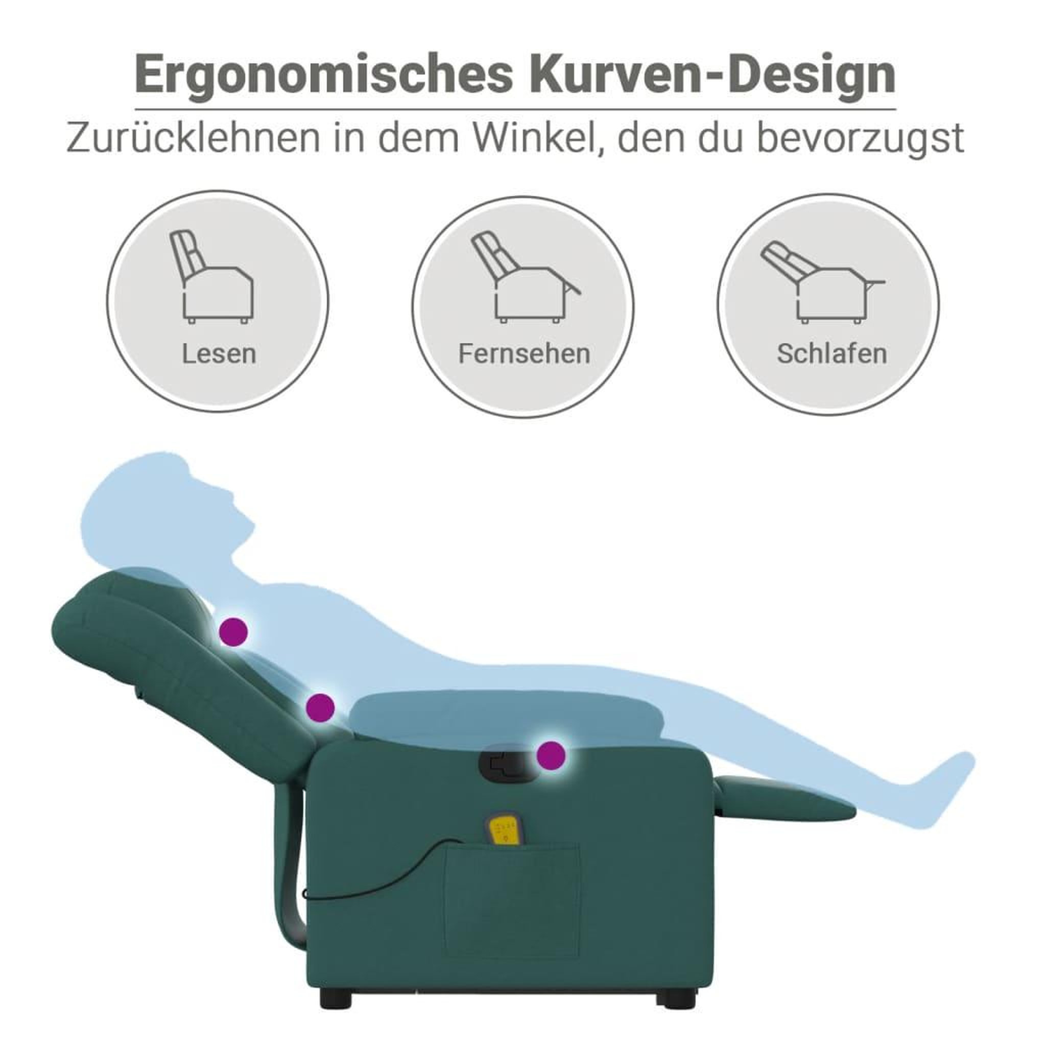 Voir la diapositive 6 : VIDAXL Fauteuil inclinable de massage Vert fonce Tissu