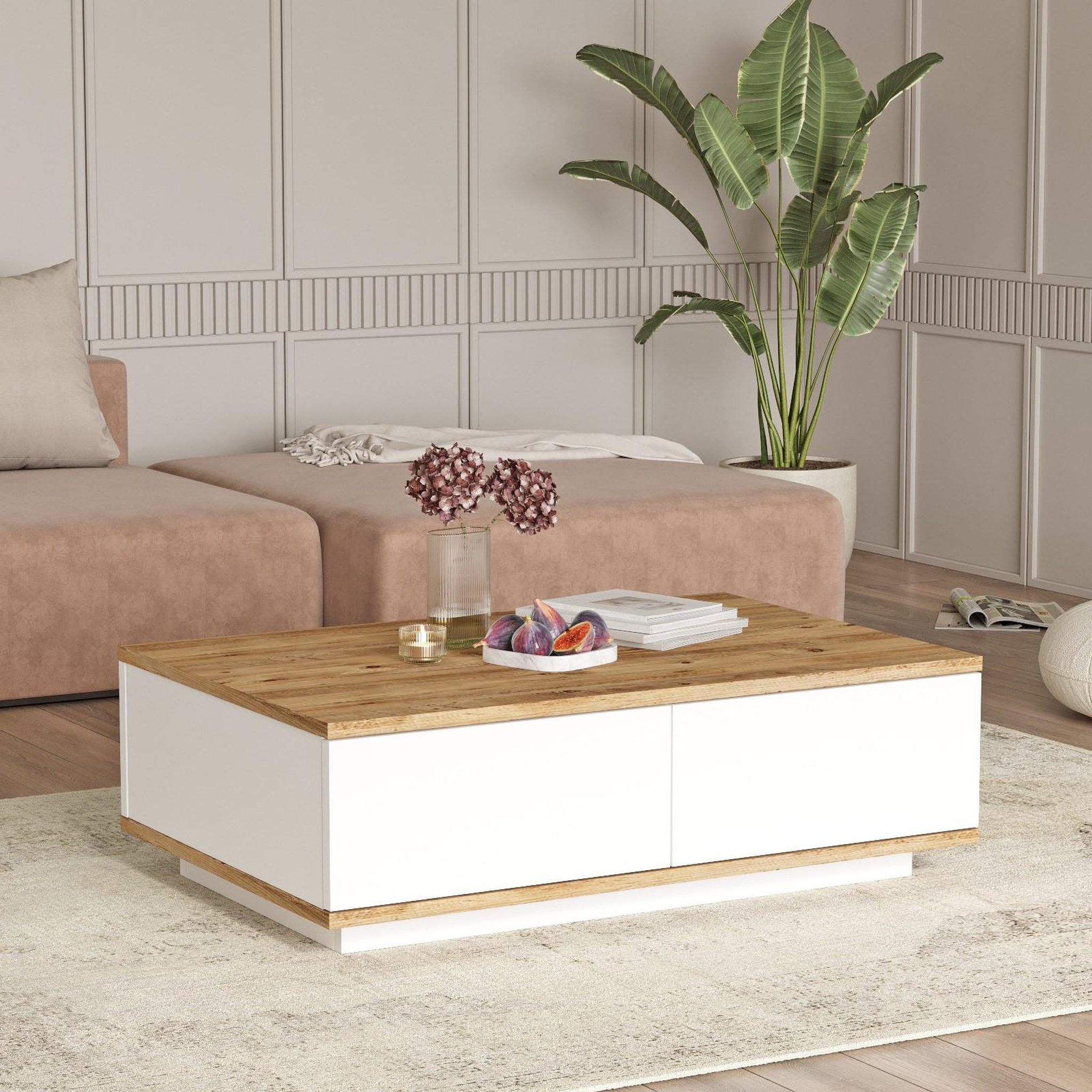 Voir la diapositive 3 : Habitat et Jardin Table basse en bois  fr14  - 90 x 60 x 28 cm - pin atlantiqueblanc