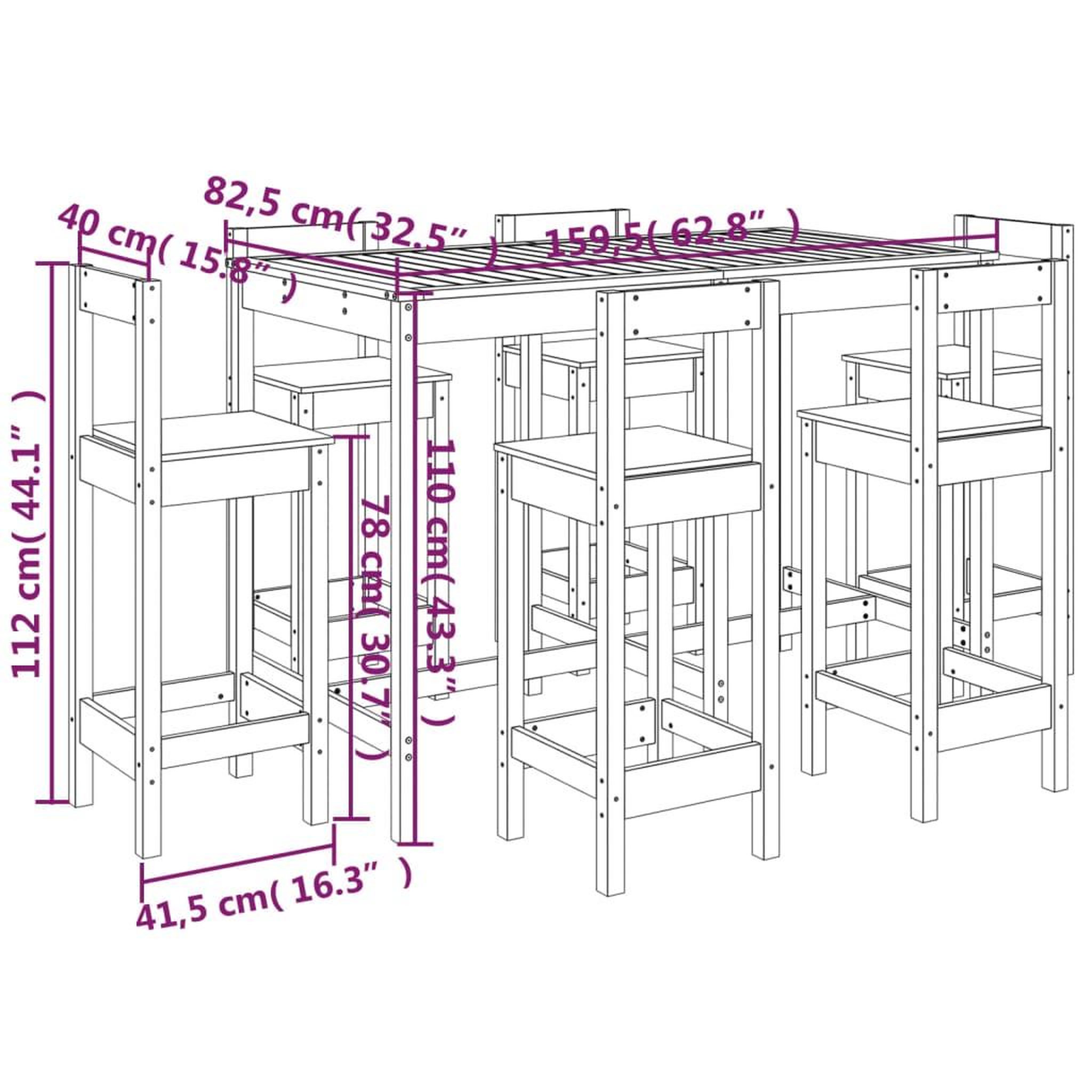 Voir la diapositive 6 : VIDAXL Ensemble de bar de jardin 7 pcs blanc bois de pin massif