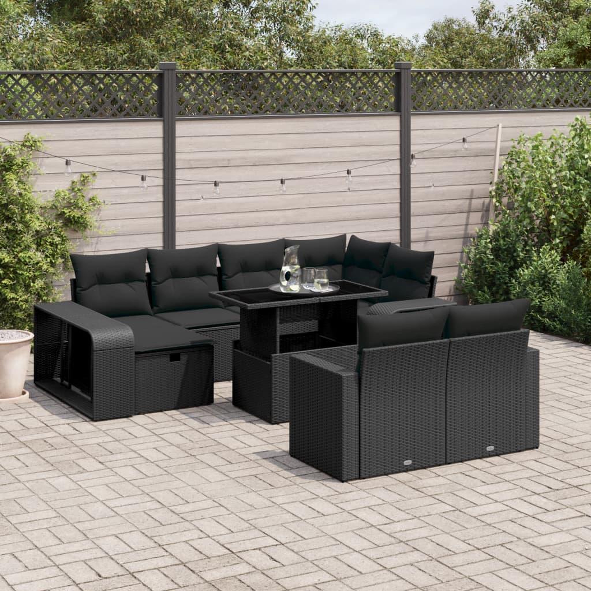VIDAXL Salon de jardin 11 pcs avec coussins noir resine tressee